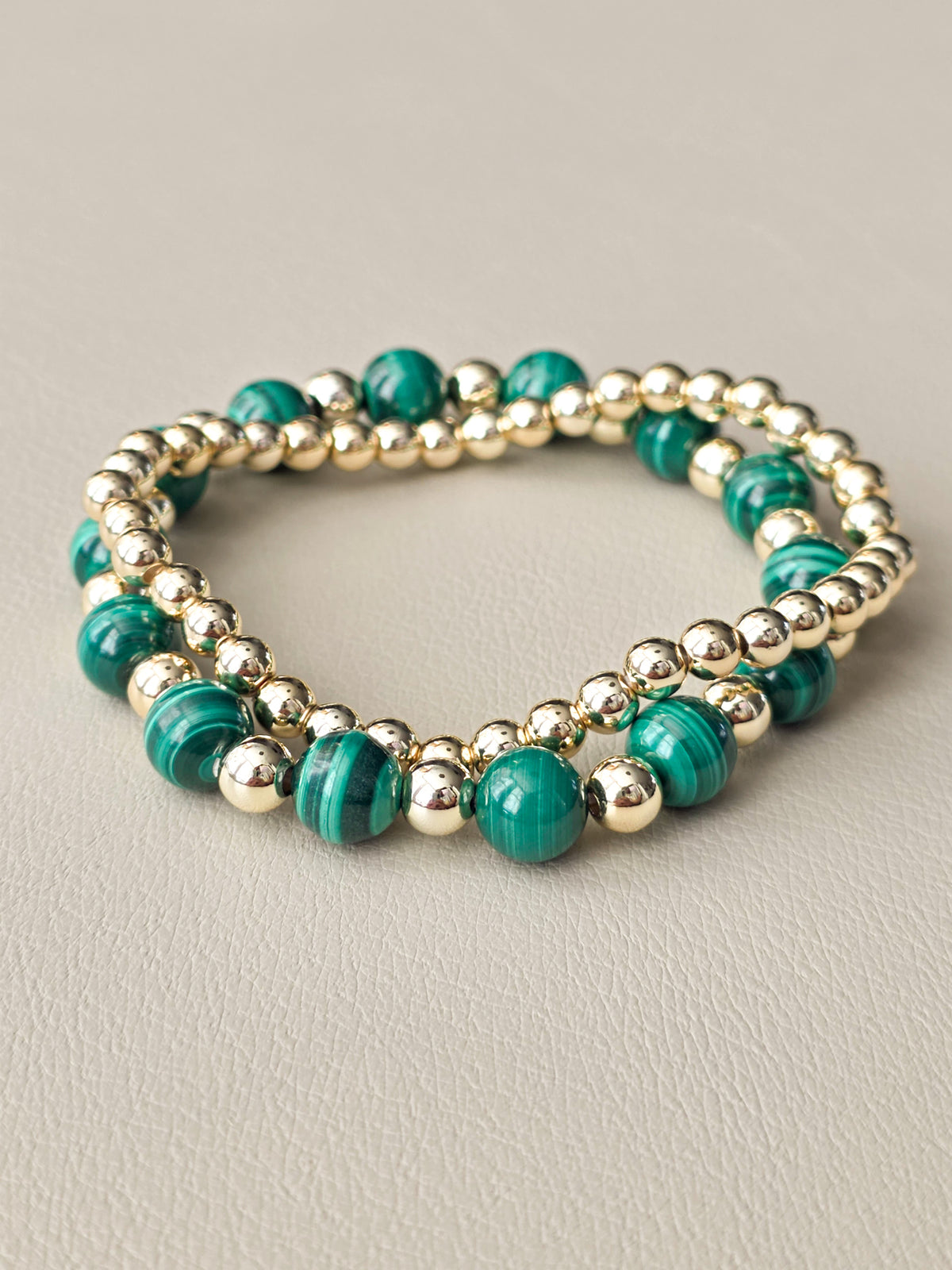 Malachite Bracelet Stack | Gold-Filled