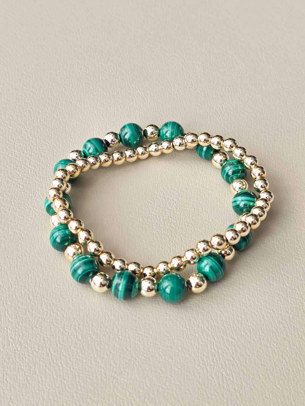 Malachite Bracelet Stack | Gold-Filled