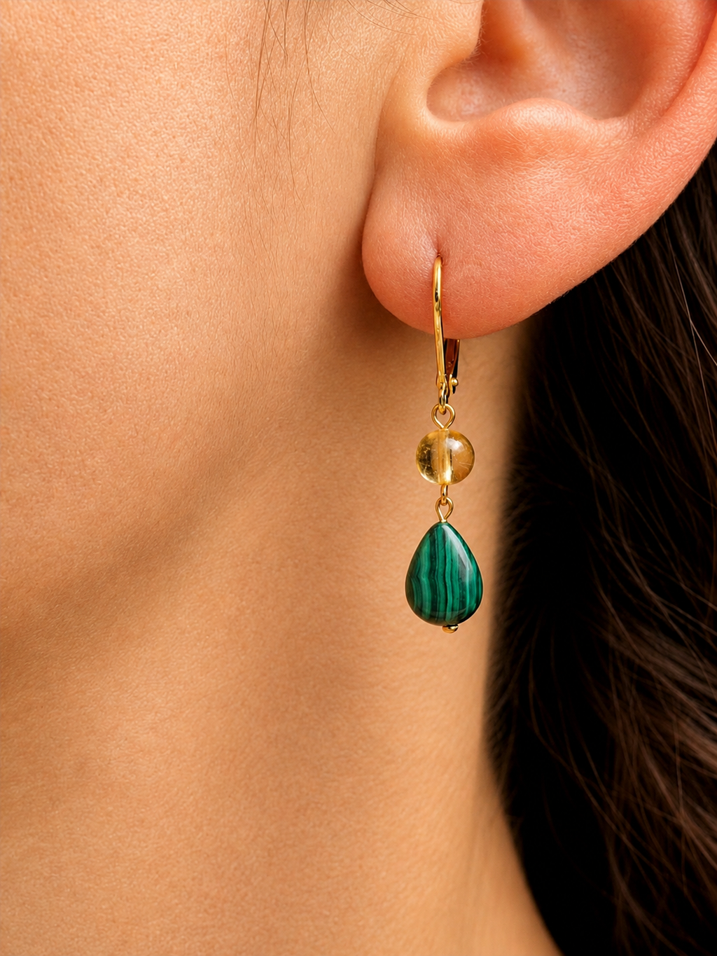 Citrine Malachite Tiered Earrings