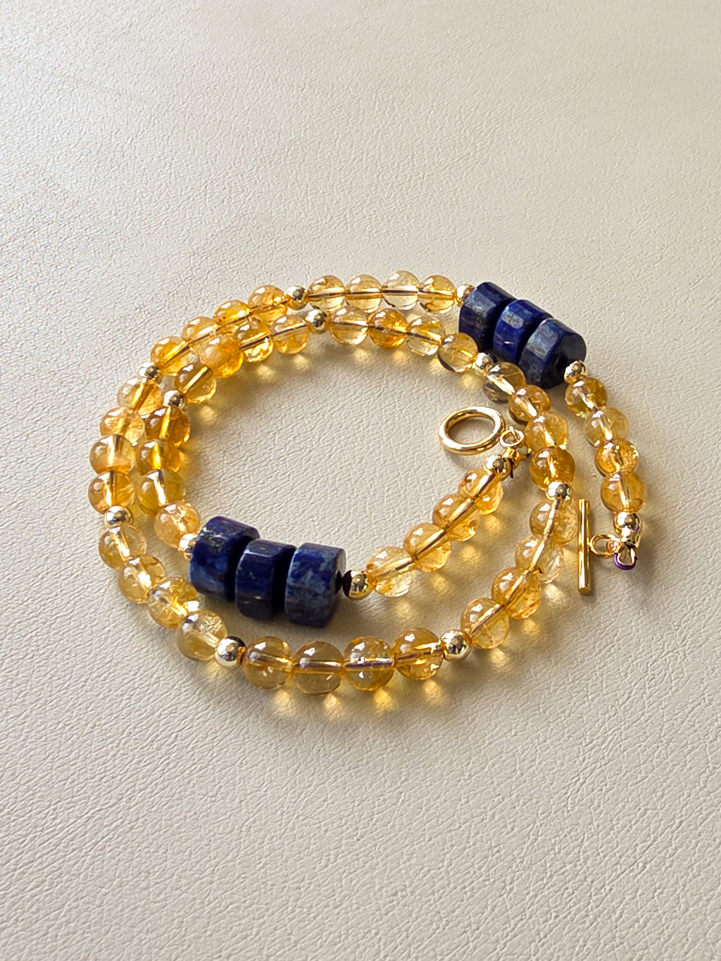 Citrine and Lapis Stone Toggle Necklace
