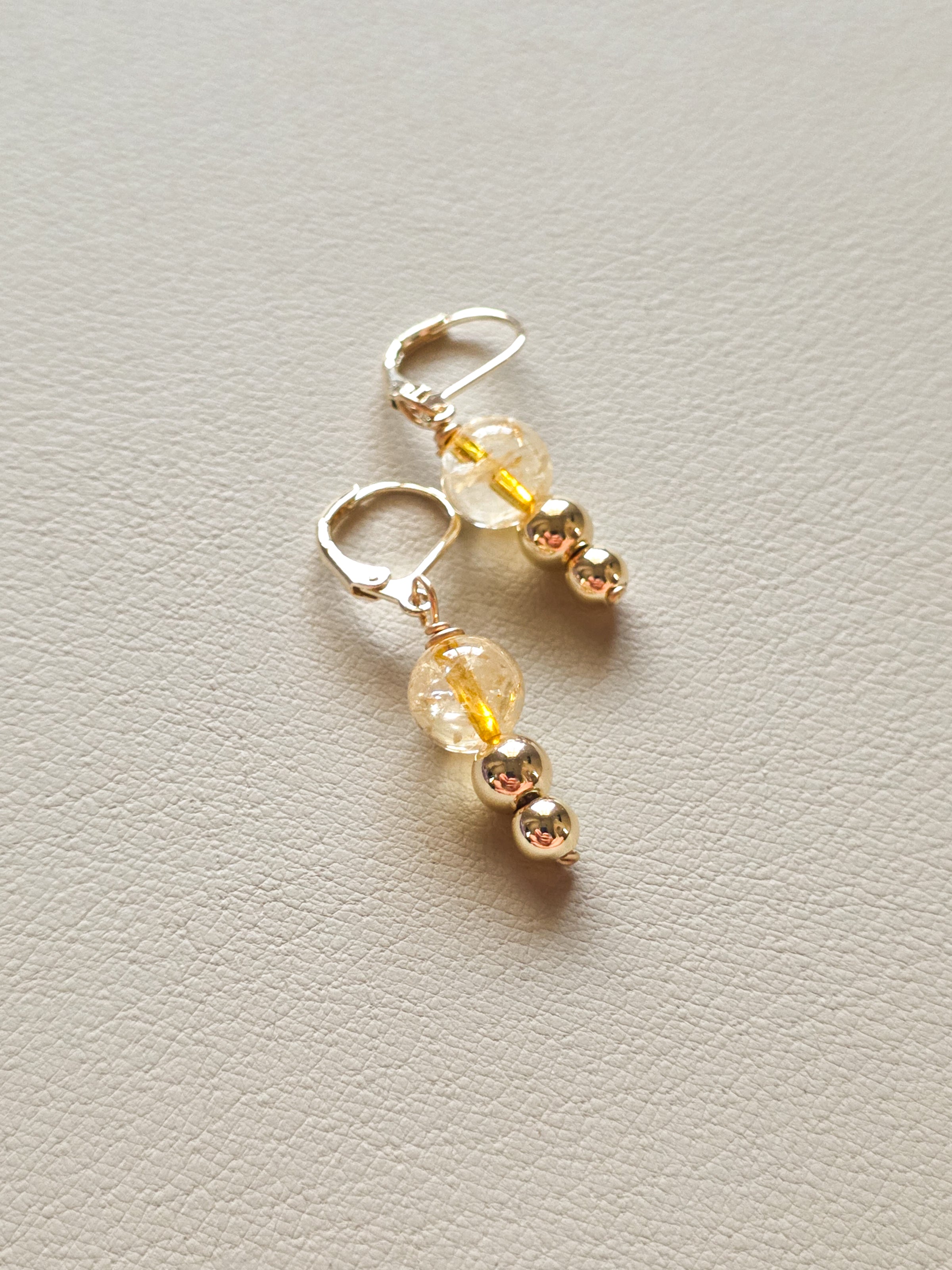 Pair of 14k gold filled earrings with citrine stone