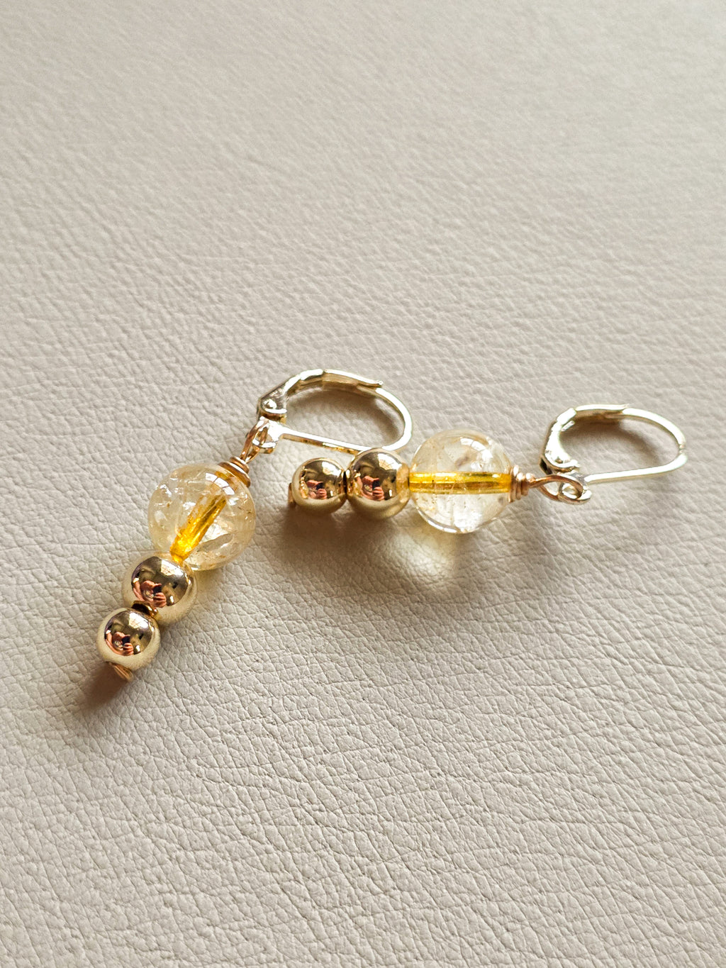 Pair of 14K gold filled earrings with Citrine Stone
