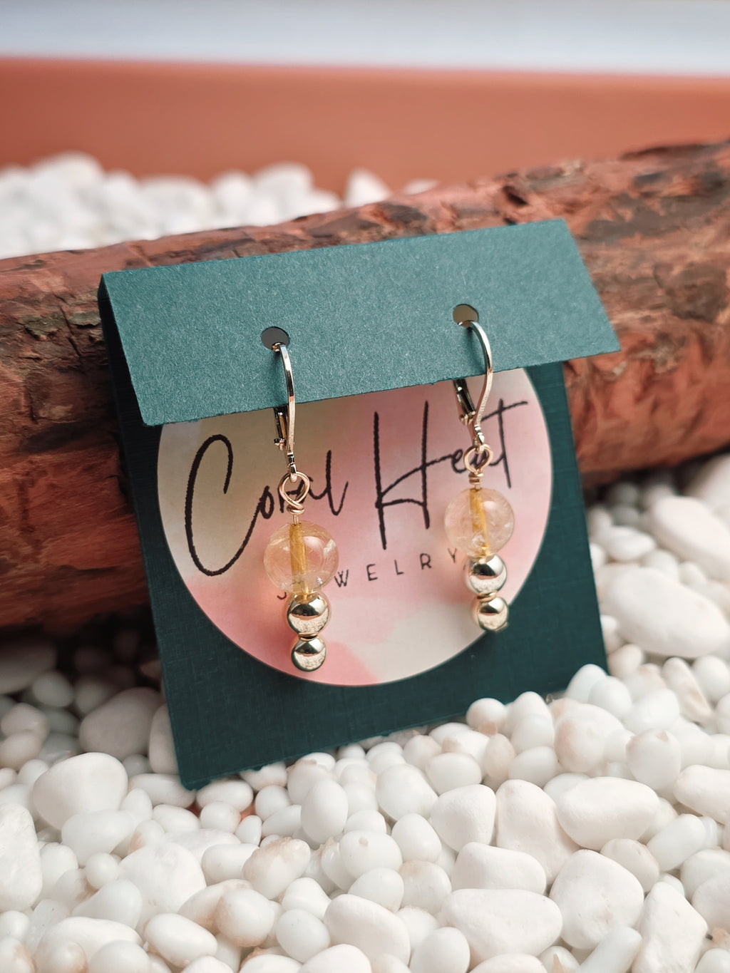 Pair of 14k gold filled earrings with citrine stone