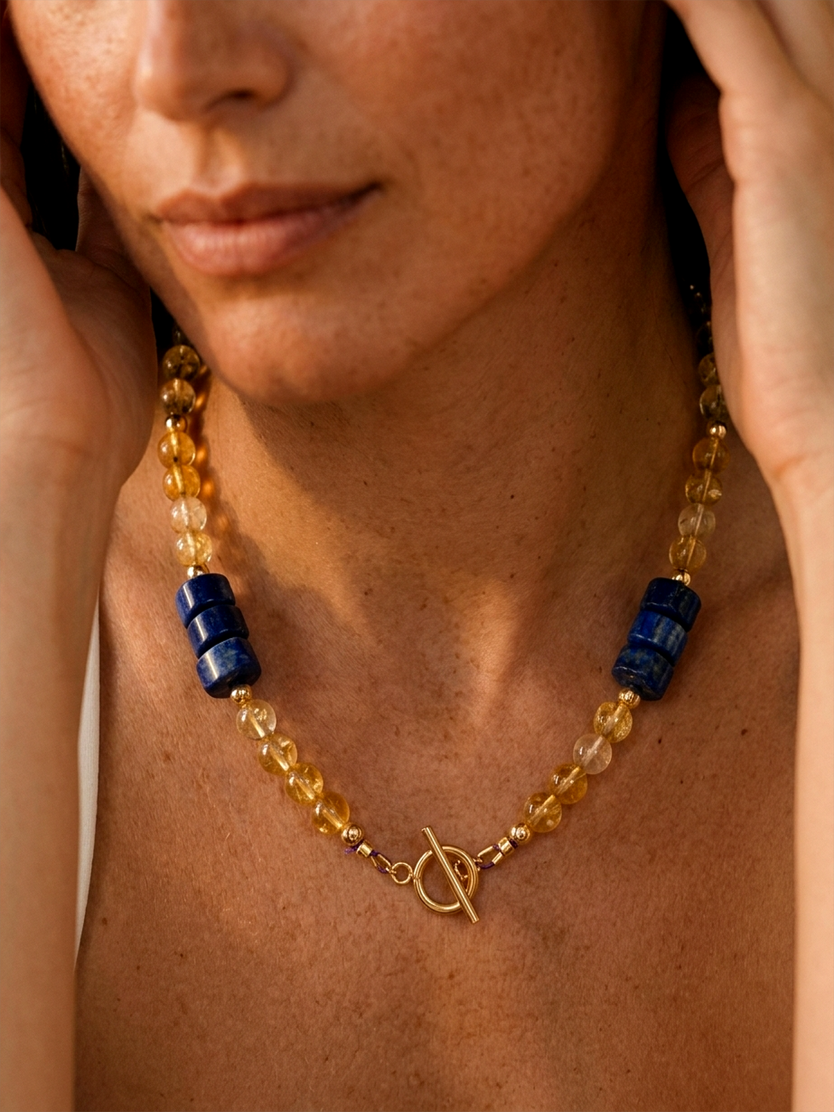 Citrine and Lapis Stone Toggle Necklace