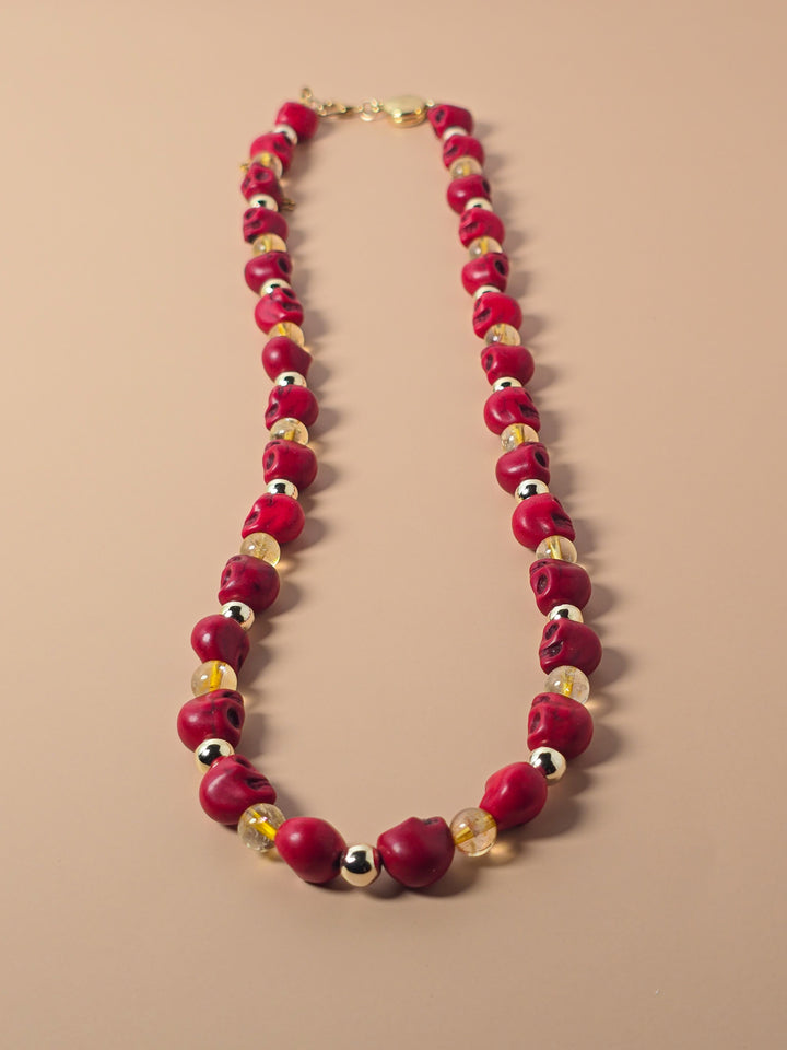 Citrine and Red Howlite Skull Necklace