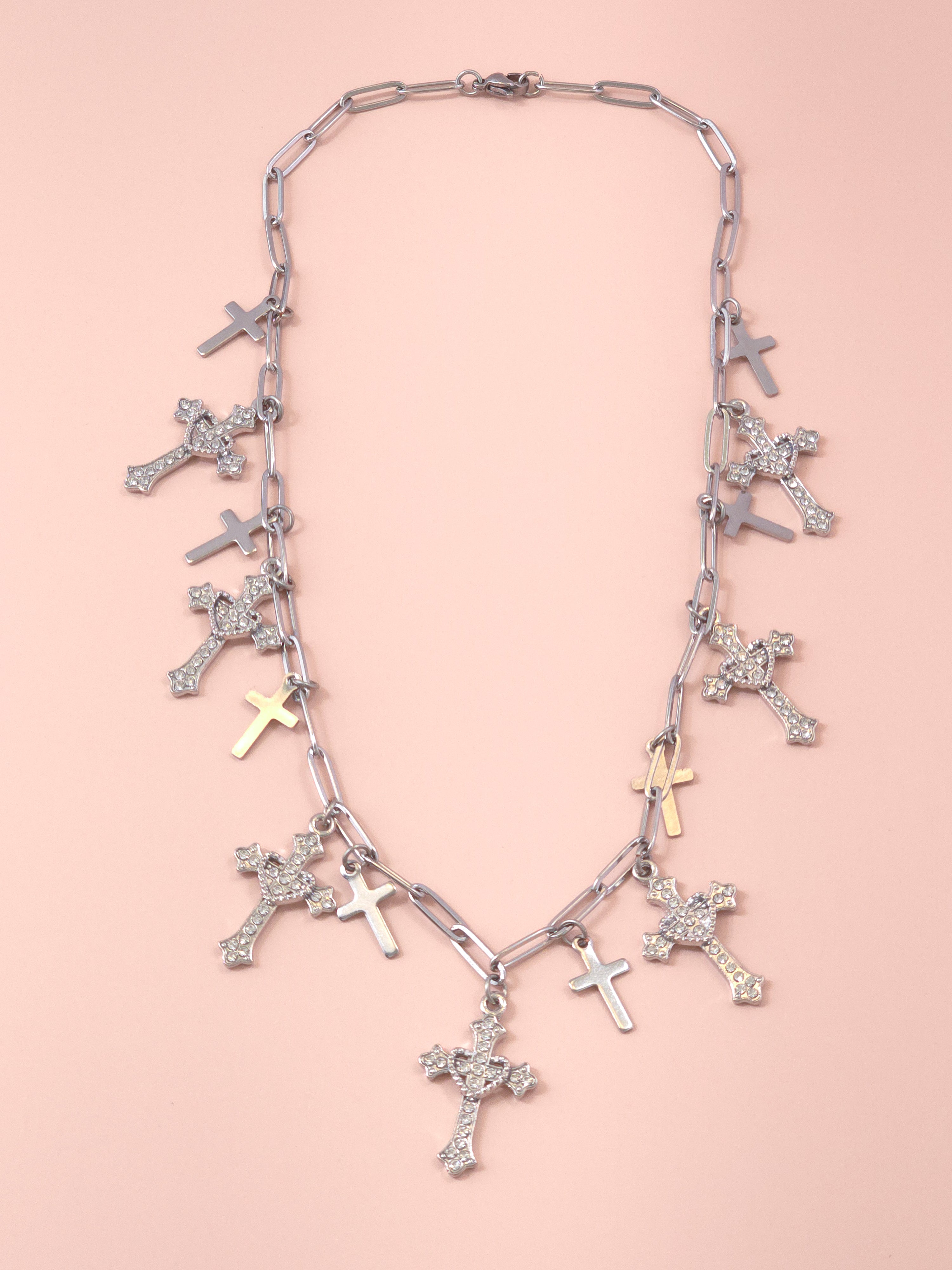 Cross Cascade Silver Necklace