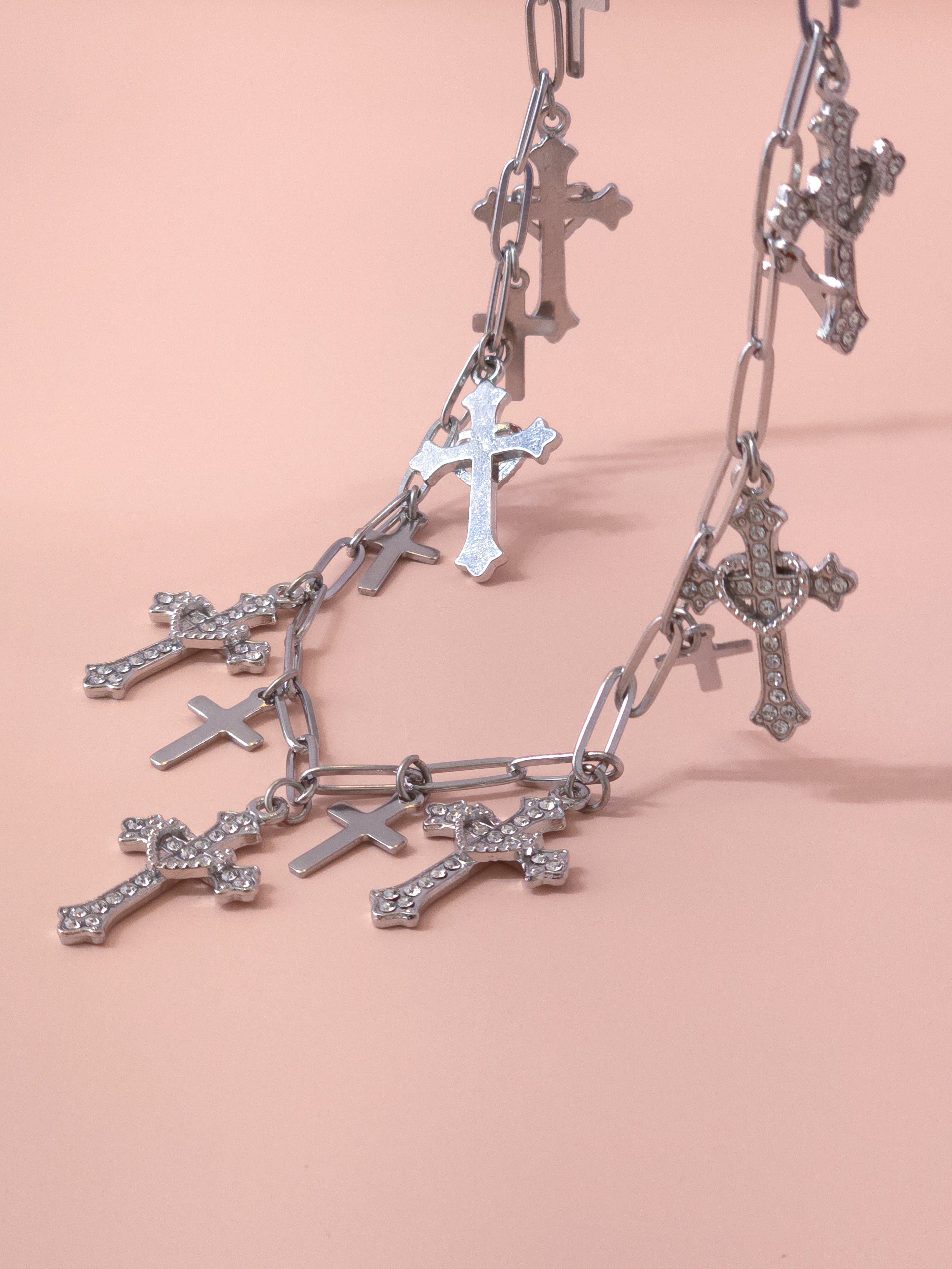 Cross Cascade Silver Necklace
