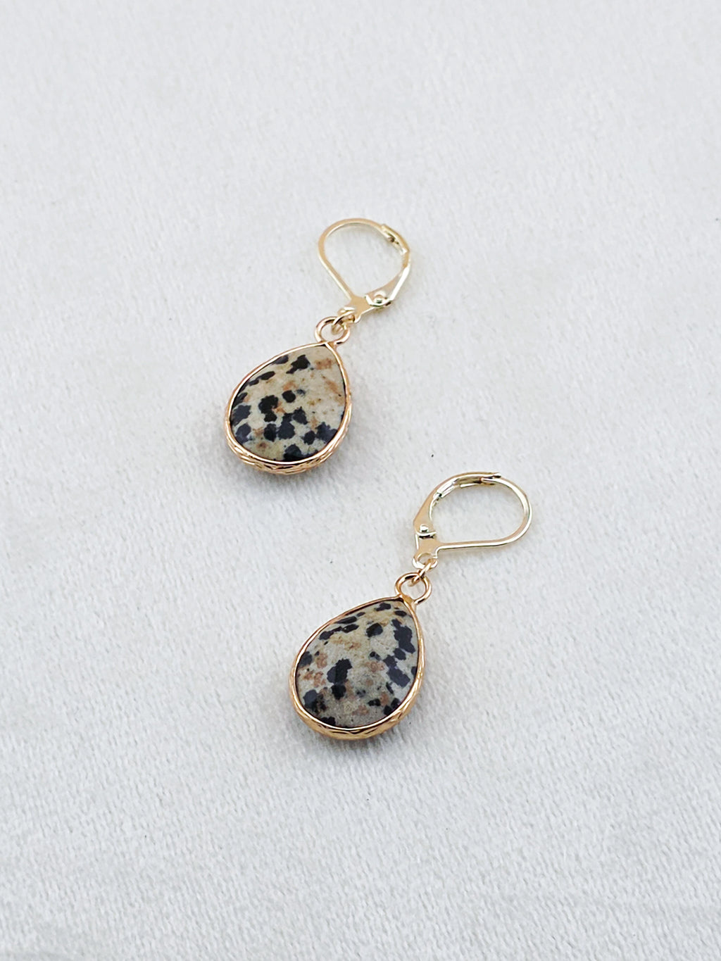 Gold Filled Dalmatian Jasper Teardrop Earrings