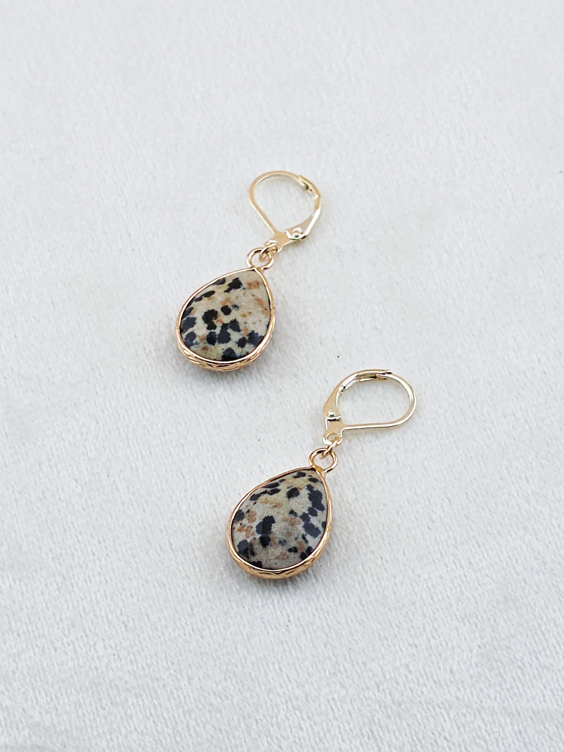 Gold-Filled Dalmatian Jasper Teardrop Earrings