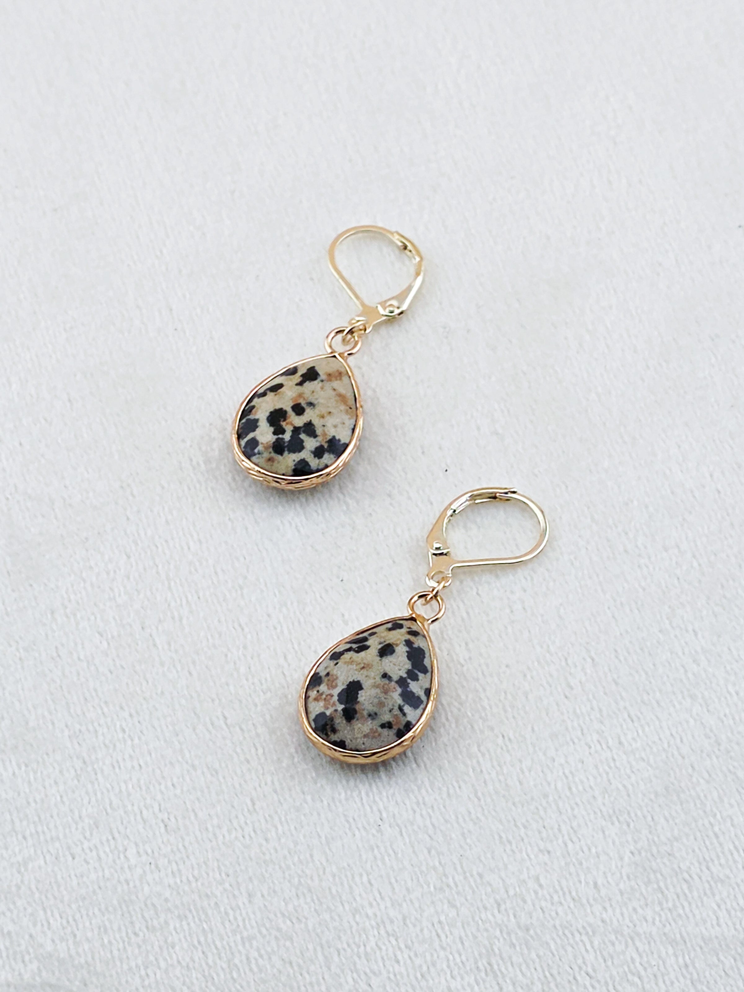 Gold Filled Dalmatian Jasper Teardrop Earrings
