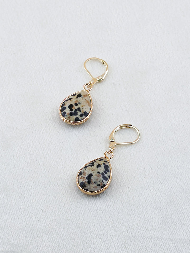 Gold-Filled Dalmatian Jasper Teardrop Earrings