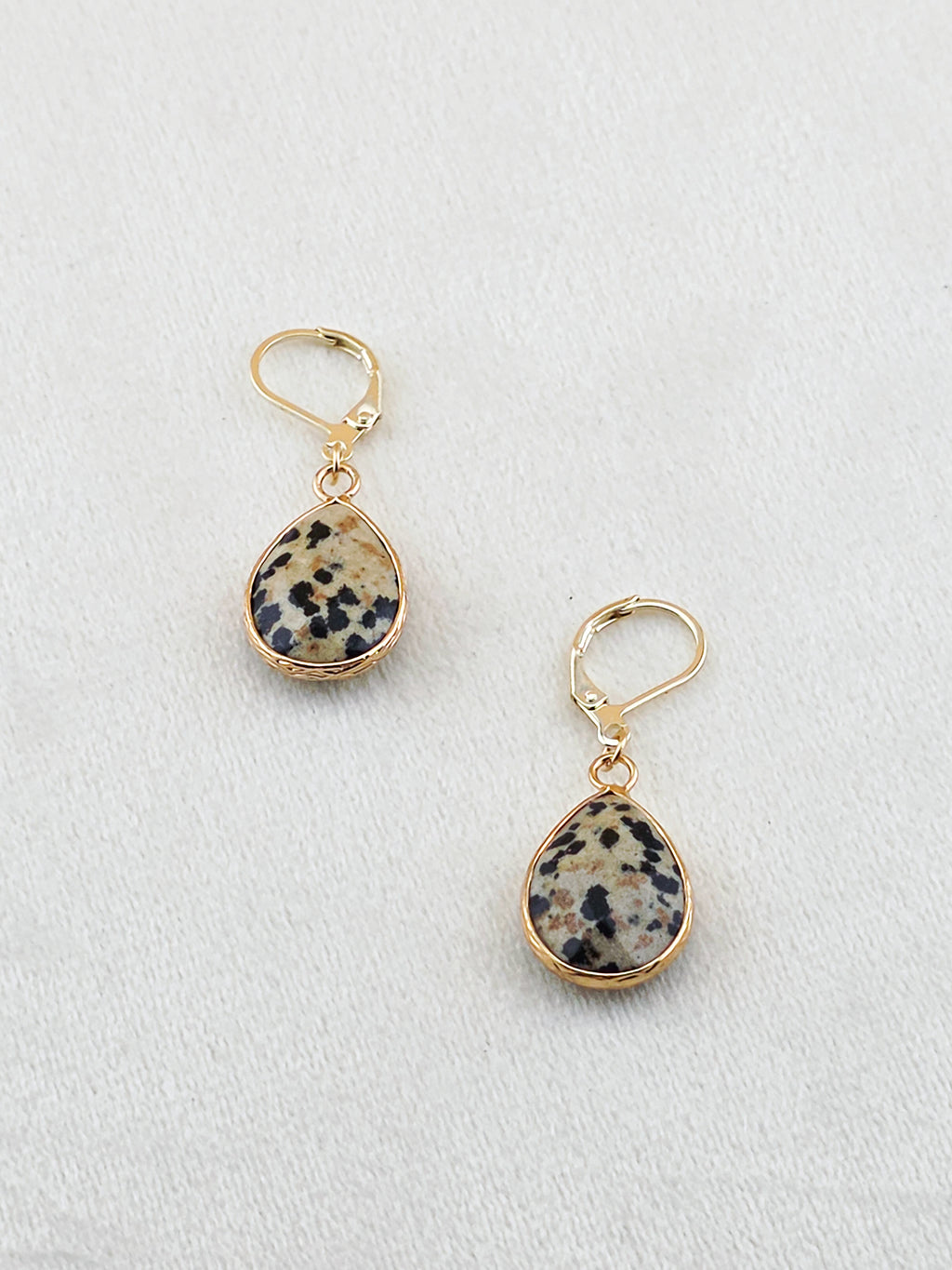 Gold Filled Dalmatian Jasper Teardrop Earrings
