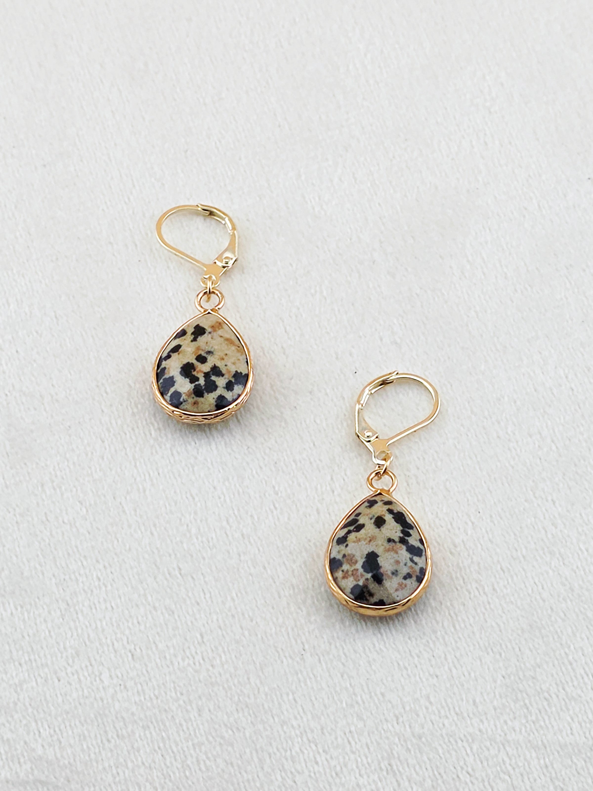 Gold Filled Dalmatian Jasper Teardrop Earrings