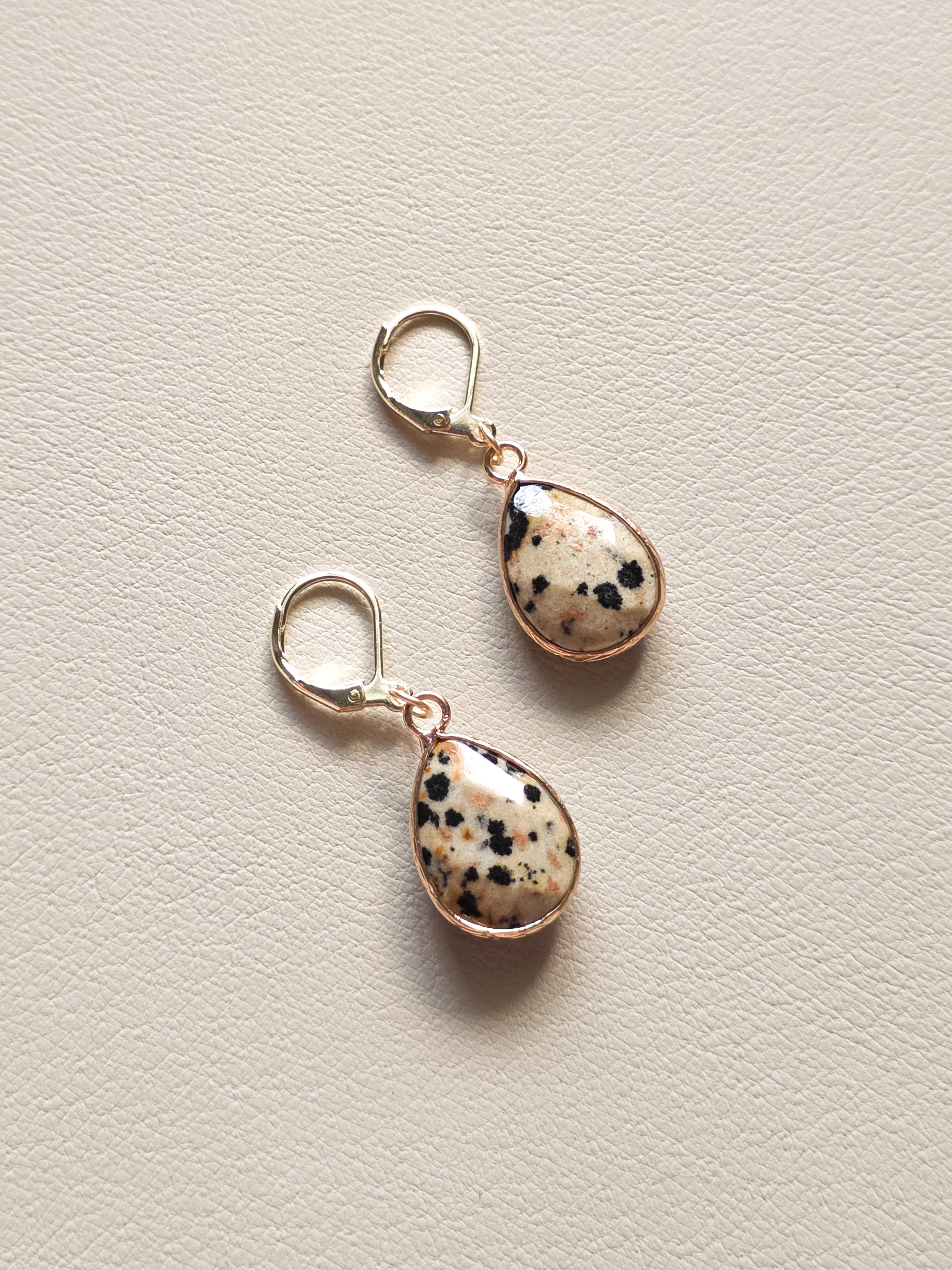 Gold Filled Dalmatian Jasper Teardrop Earrings