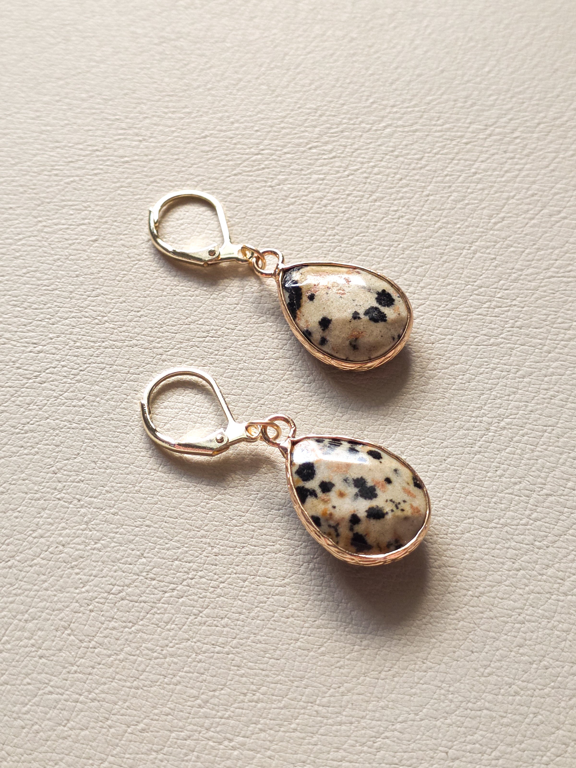 Gold Filled Dalmatian Jasper Teardrop Earrings