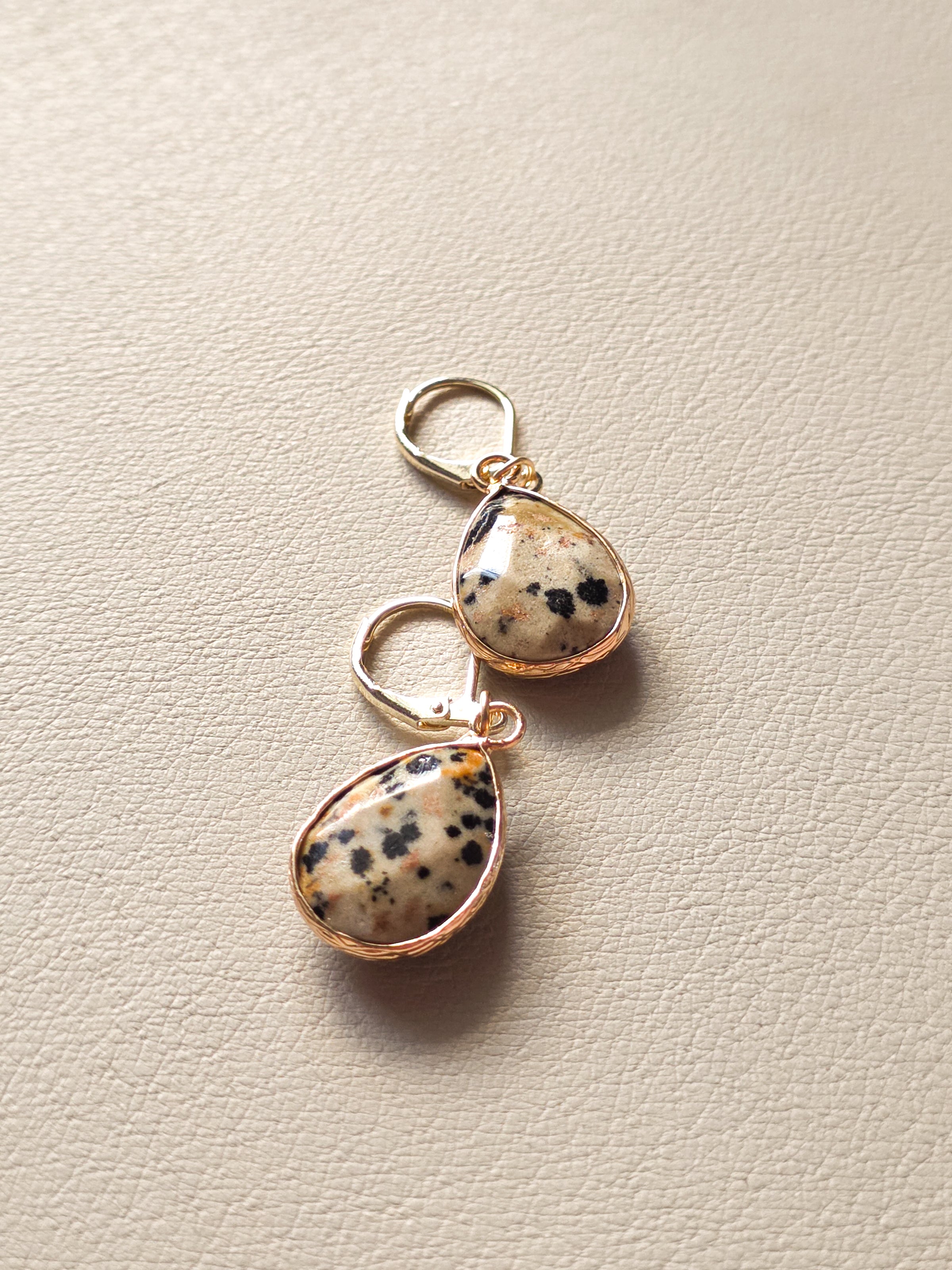 Gold Filled Dalmatian Jasper Teardrop Earrings