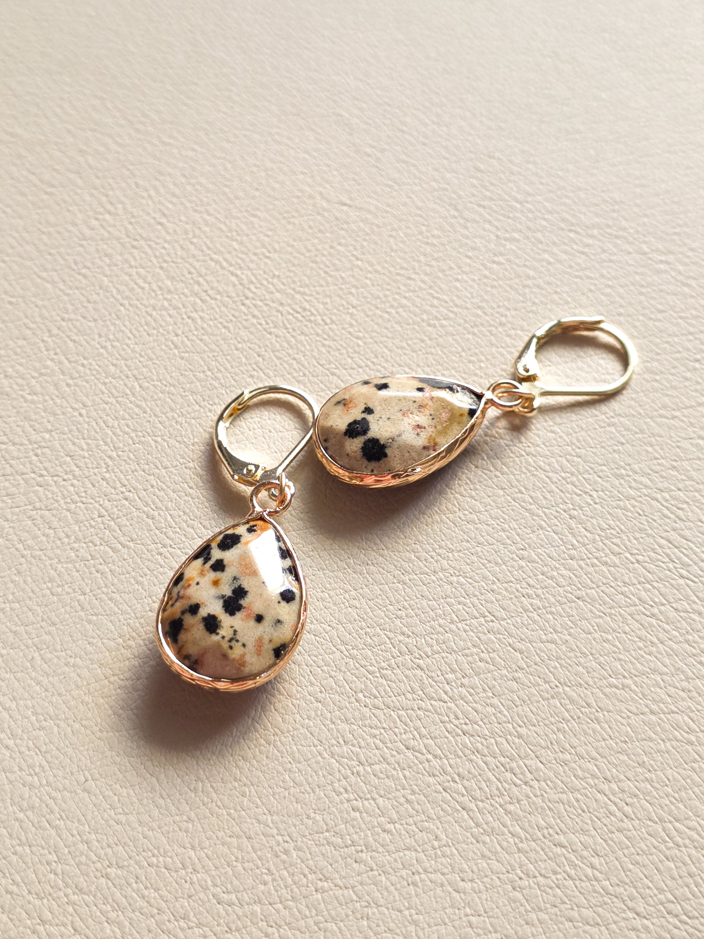 Gold Filled Dalmatian Jasper Teardrop Earrings