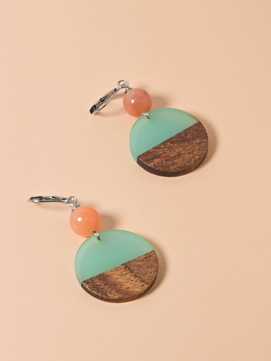 Pink Aventurine and Teal Resin Pendant Earrings