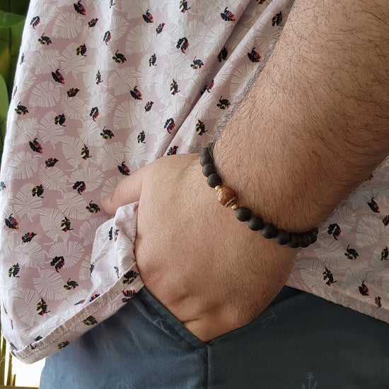 Ebony Wood and Orange Goldstone Bracelet