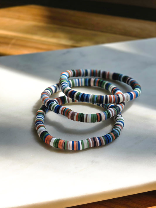 Earthy Forest Stripe Clay Stretch Bracelet - Nature-Inspired Jewelry