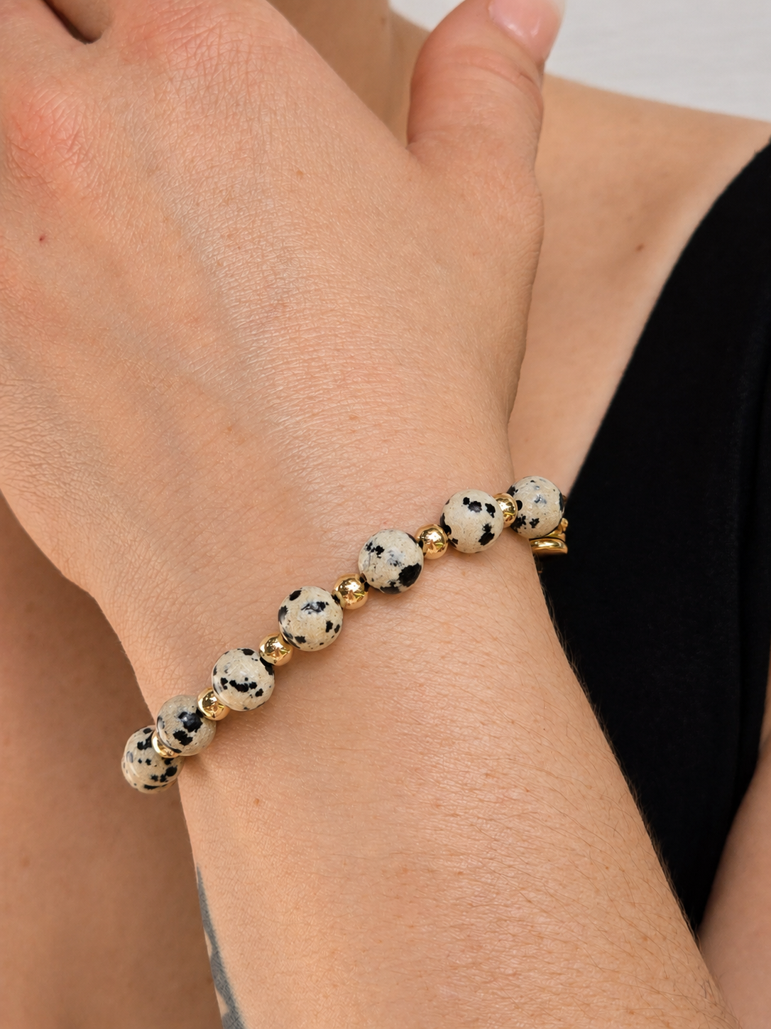 Gold-Filled Dalmatian Jasper Beaded Bracelet