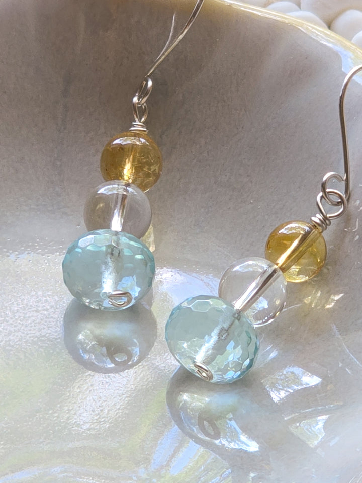 Sun Shower Stack — Aquamarine, Citrine, Quartz