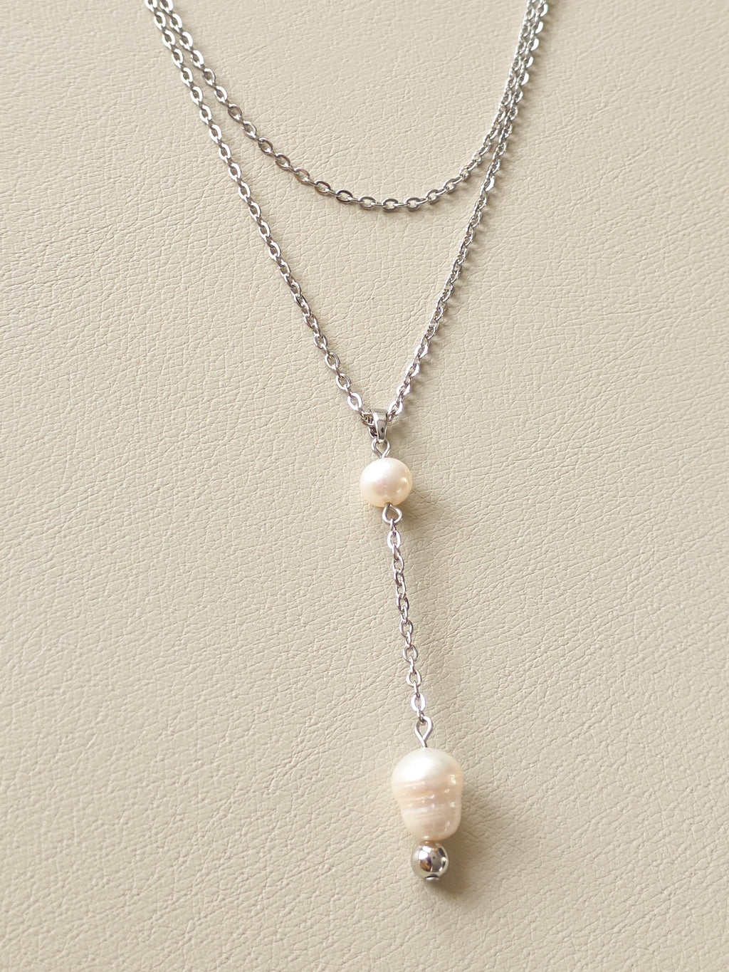 Freshwater Pearl & Stainless Steel Layered Necklace