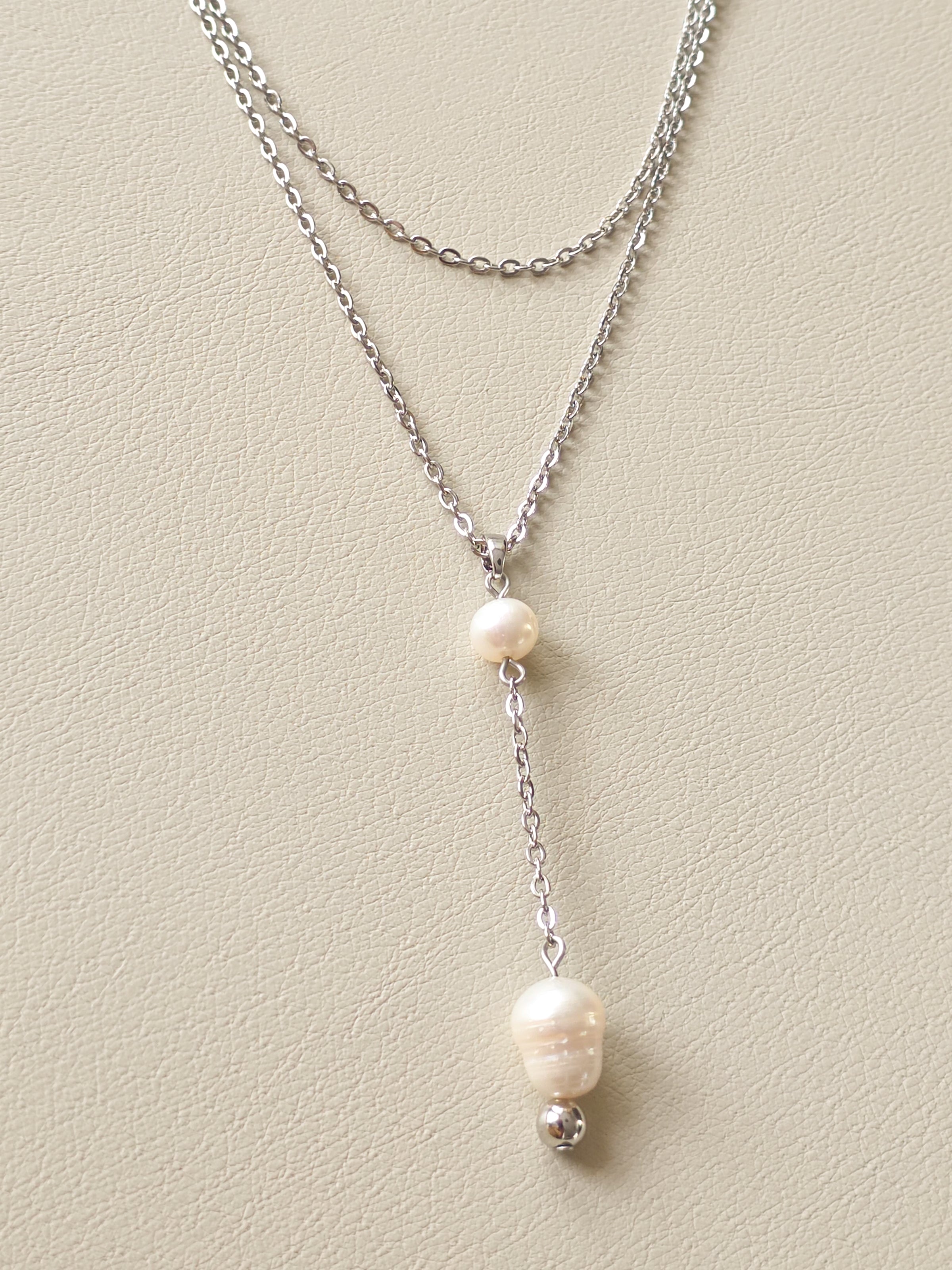 Freshwater Pearl & Stainless Steel Layered Necklace