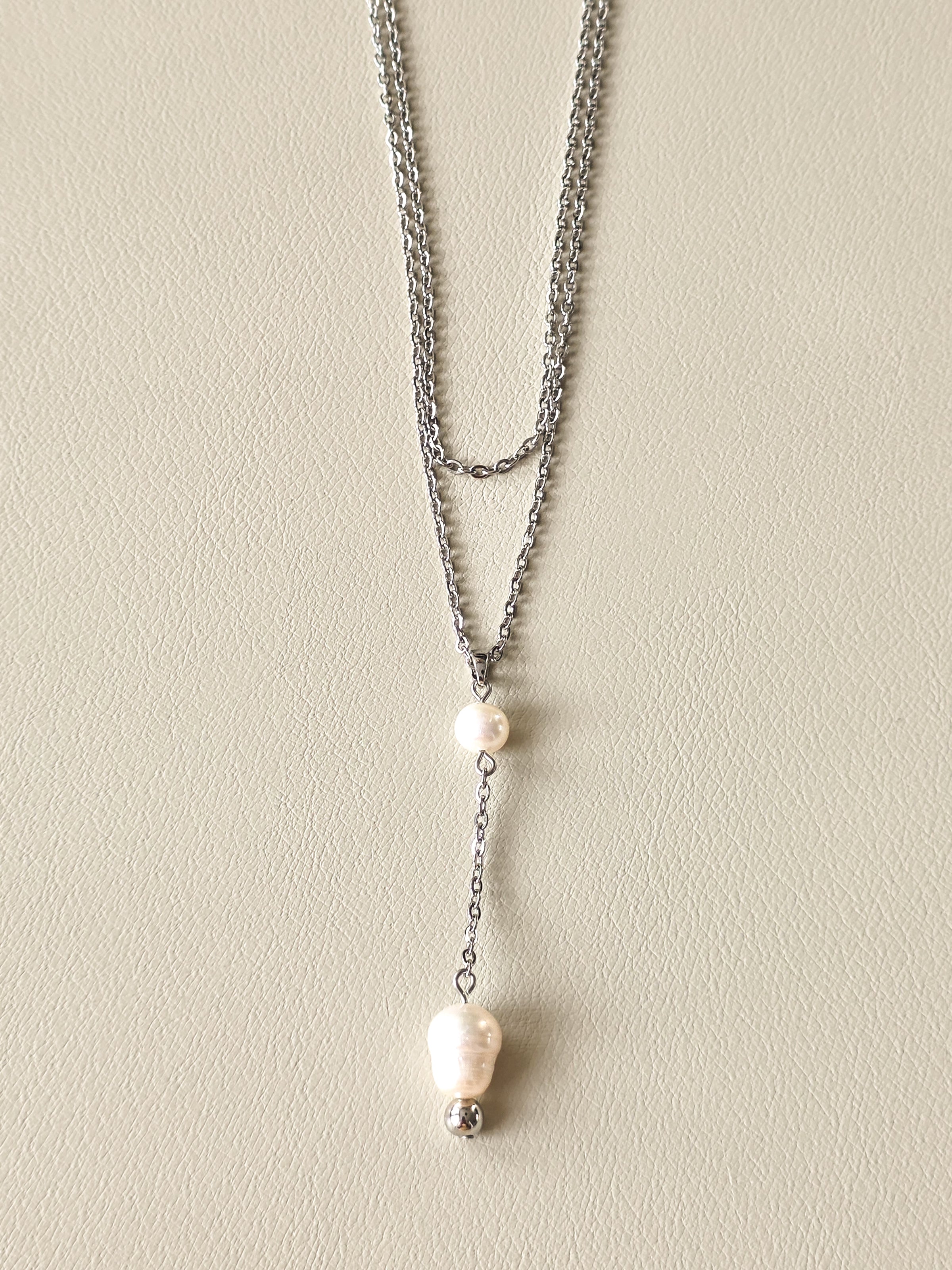 Freshwater Pearl & Stainless Steel Layered Necklace