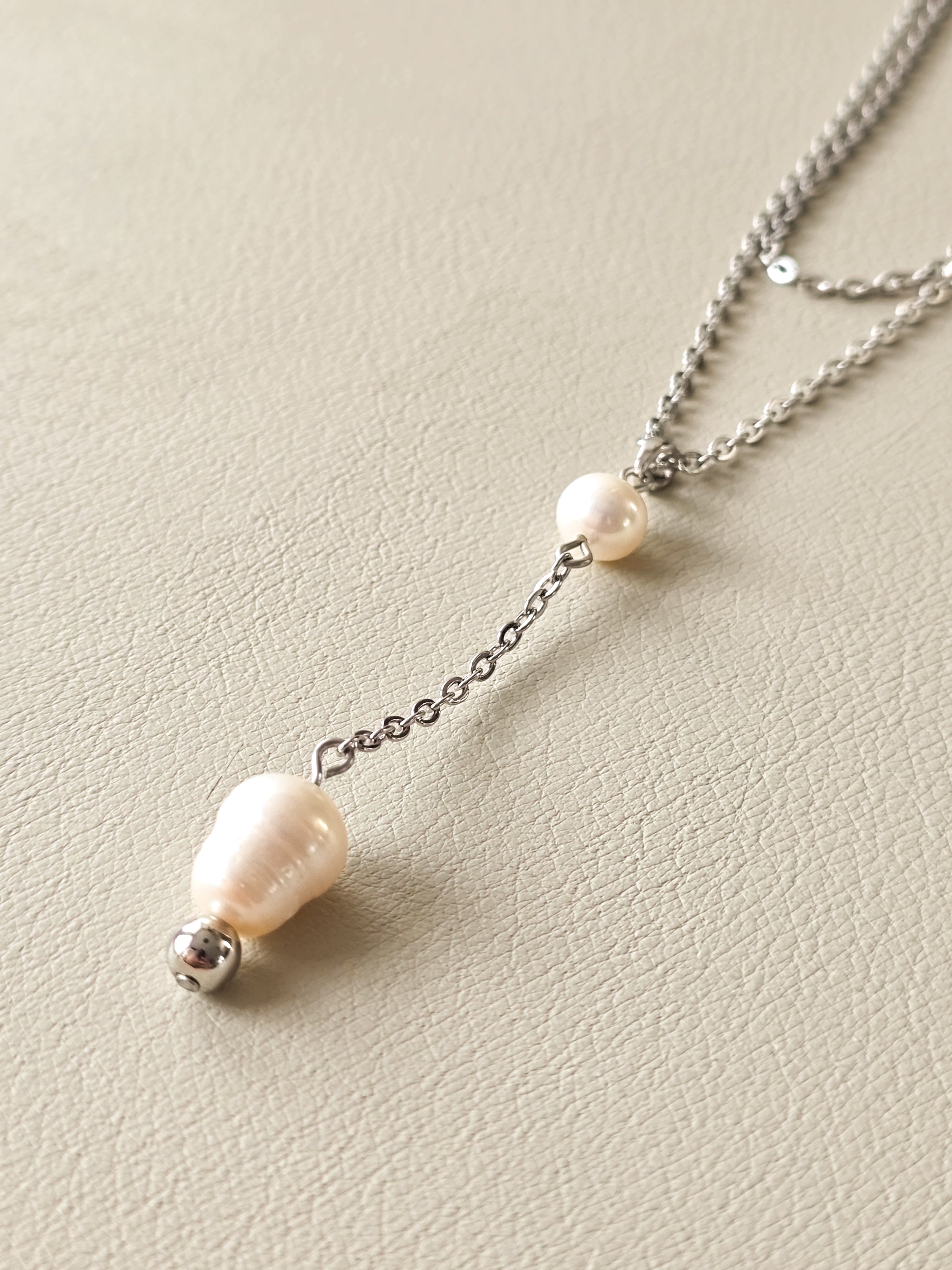 Freshwater Pearl & Stainless Steel Layered Necklace
