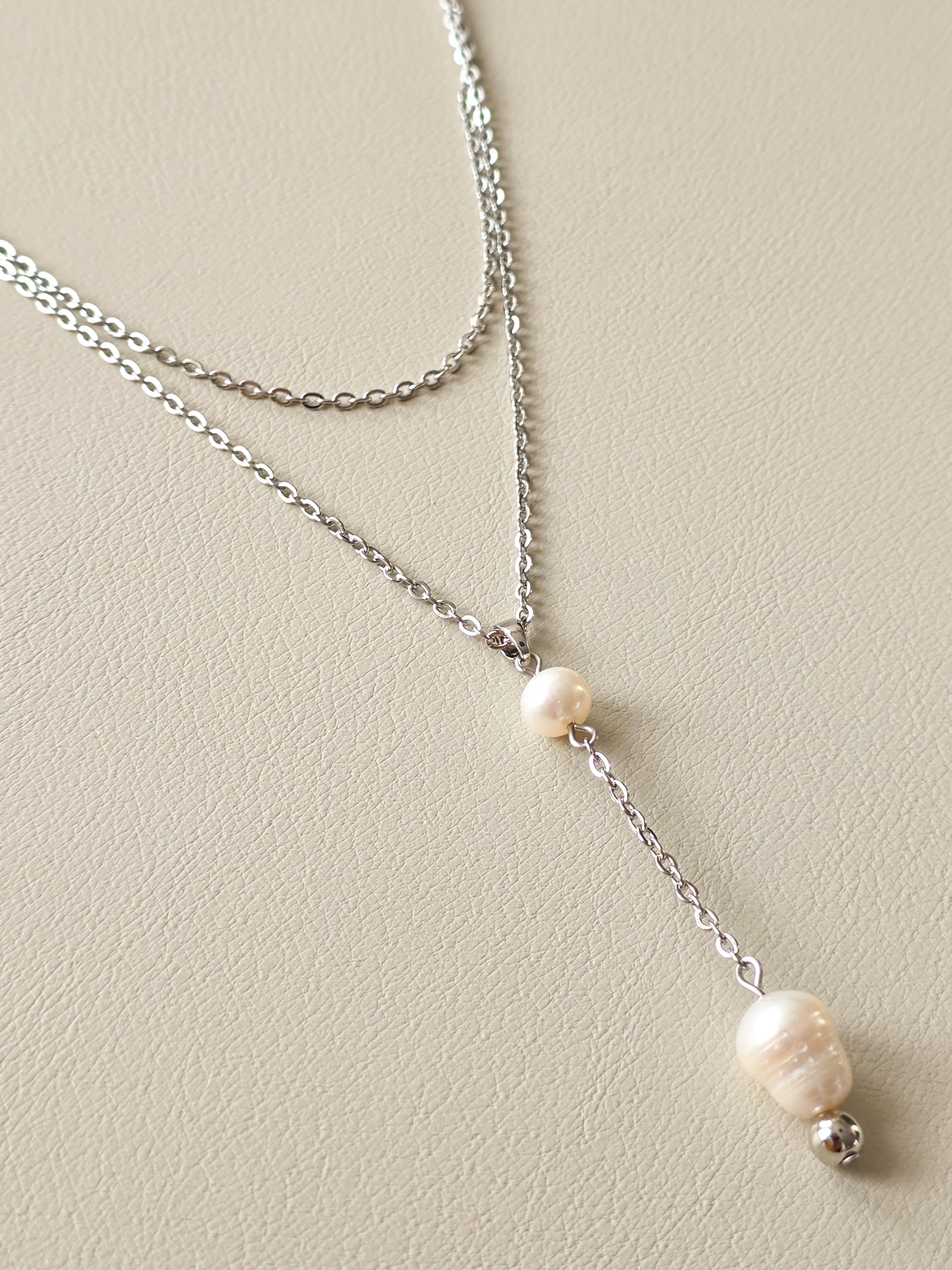 Freshwater Pearl & Stainless Steel Layered Necklace