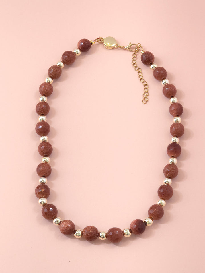 Glimmering Goldstone Bead Necklace