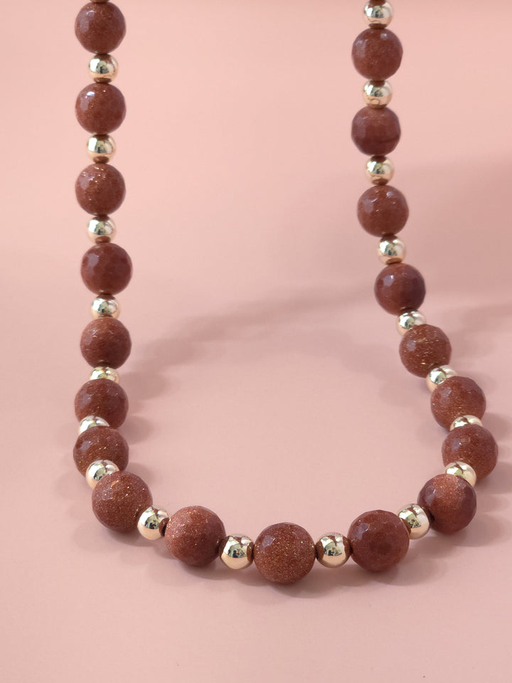 Glimmering Goldstone Bead Necklace