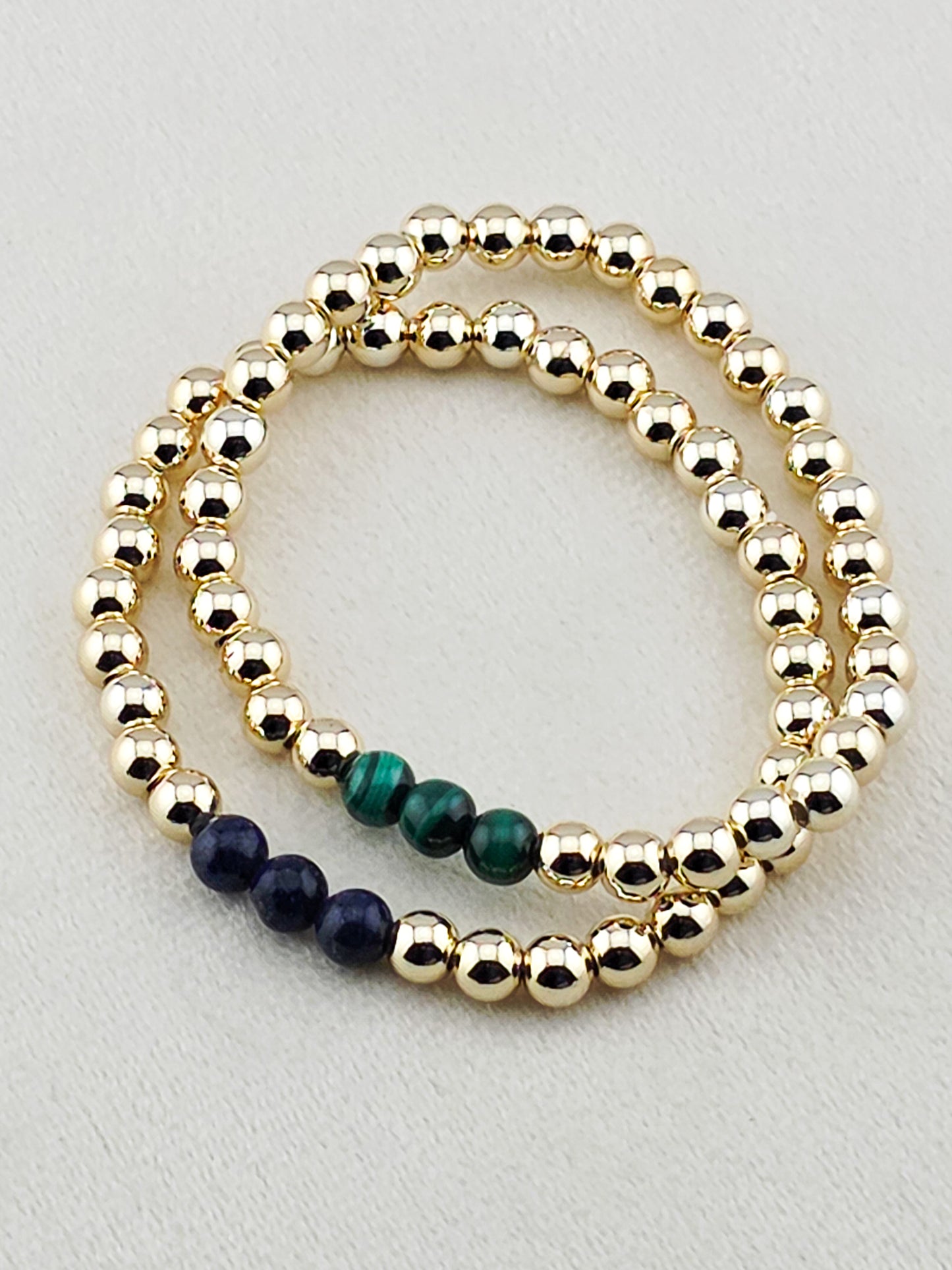 Gold Filled Malachite Stone Beaded Bracelet