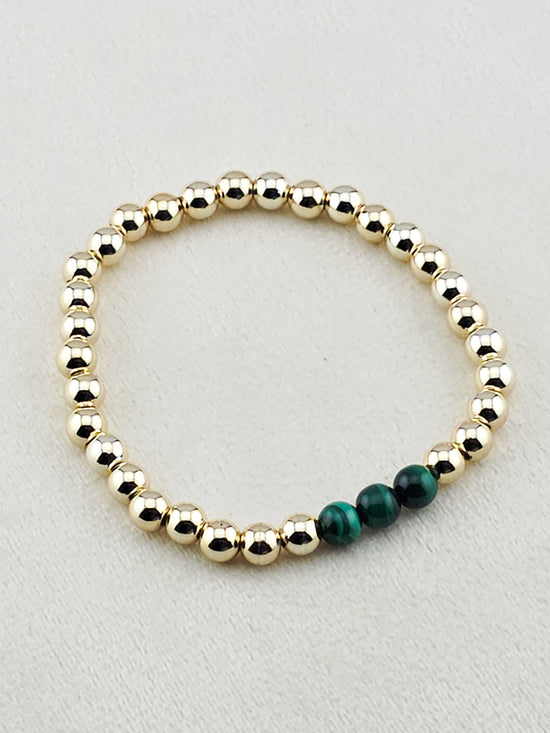 Gold Filled Malachite Stone Beaded Bracelet