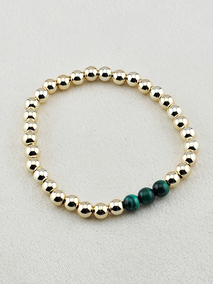Gold Filled Malachite Stone Beaded Bracelet