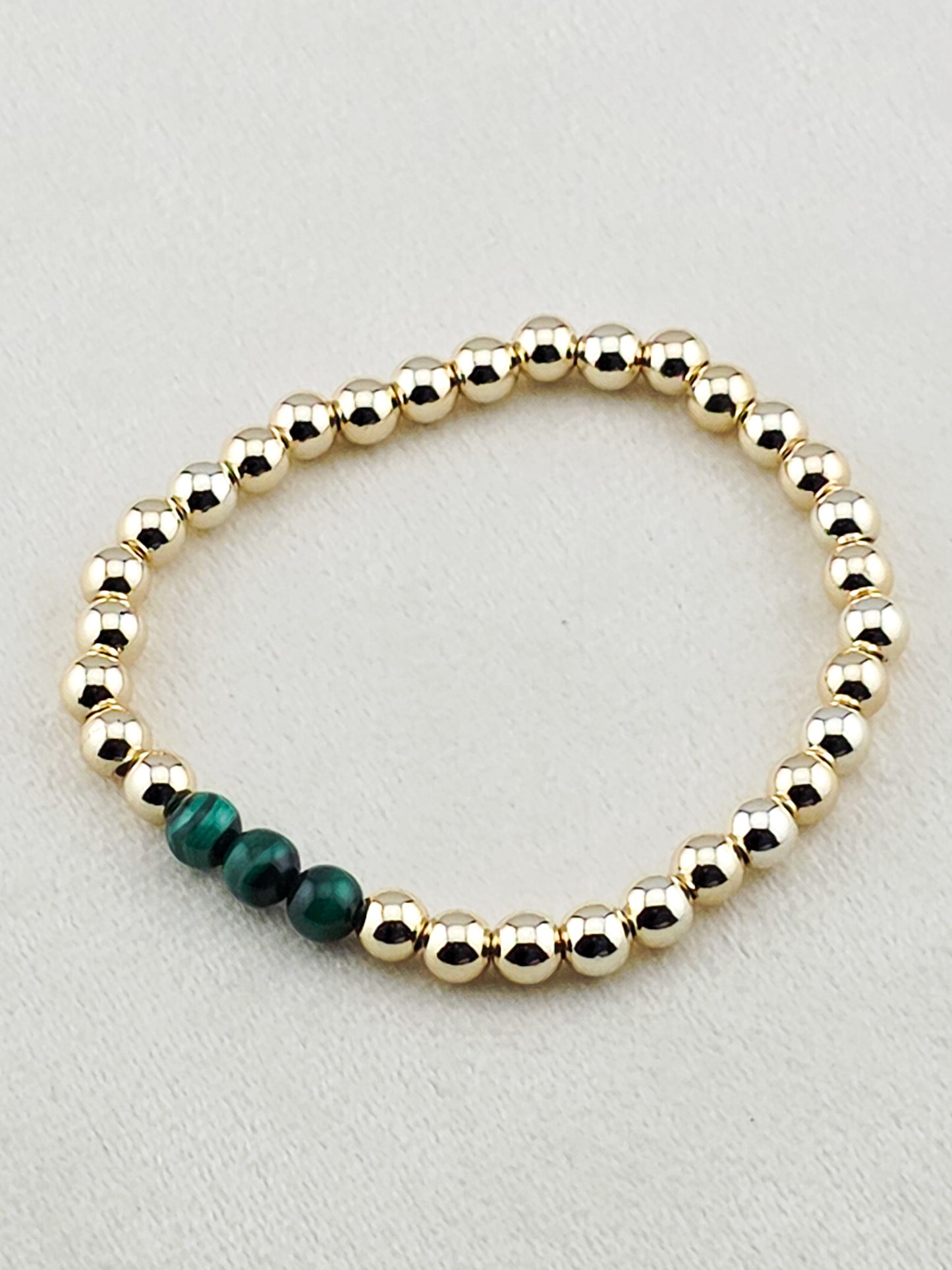 Gold Filled Malachite Stone Beaded Bracelet