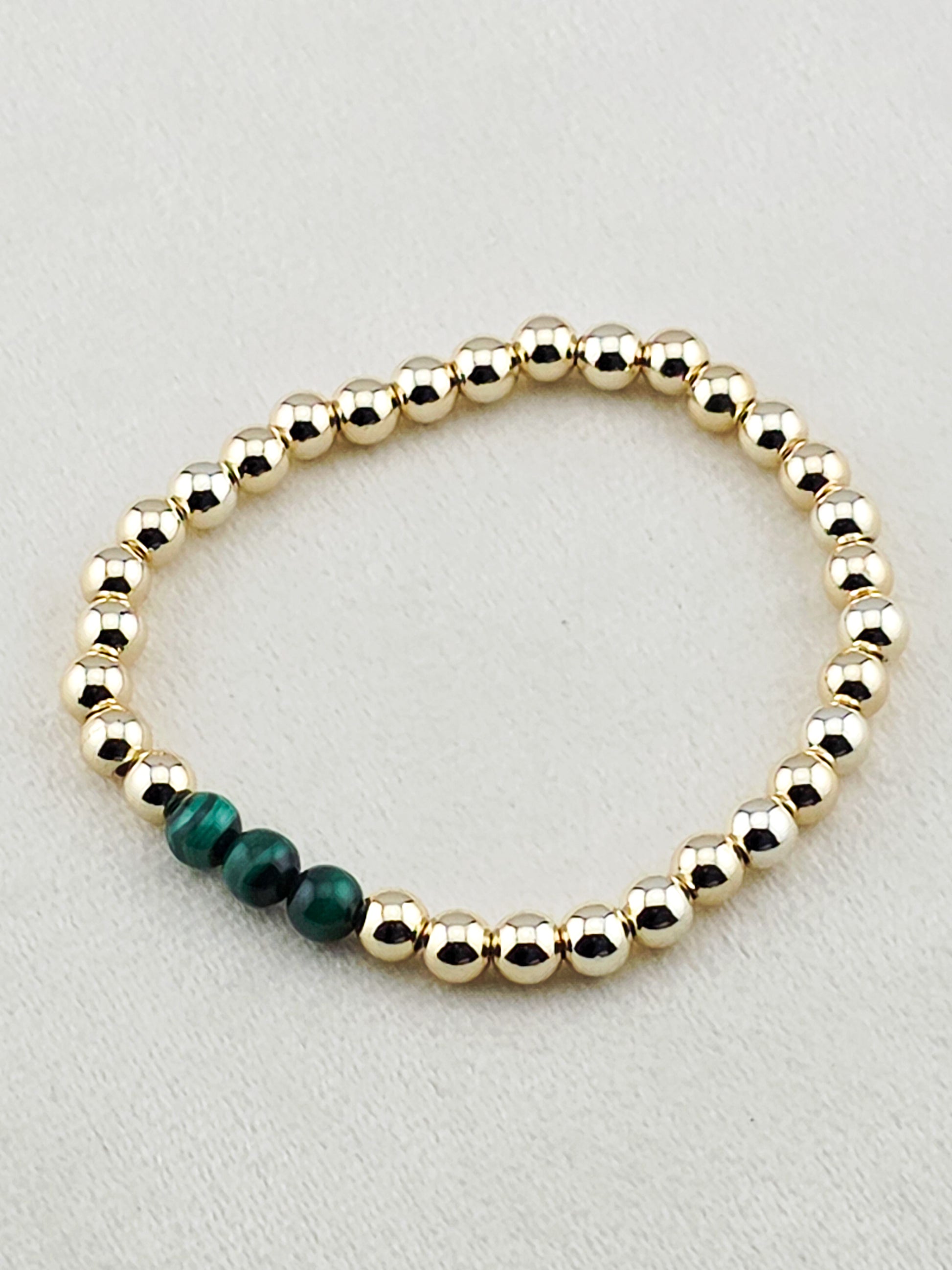 Gold Filled Malachite Stone Beaded Bracelet