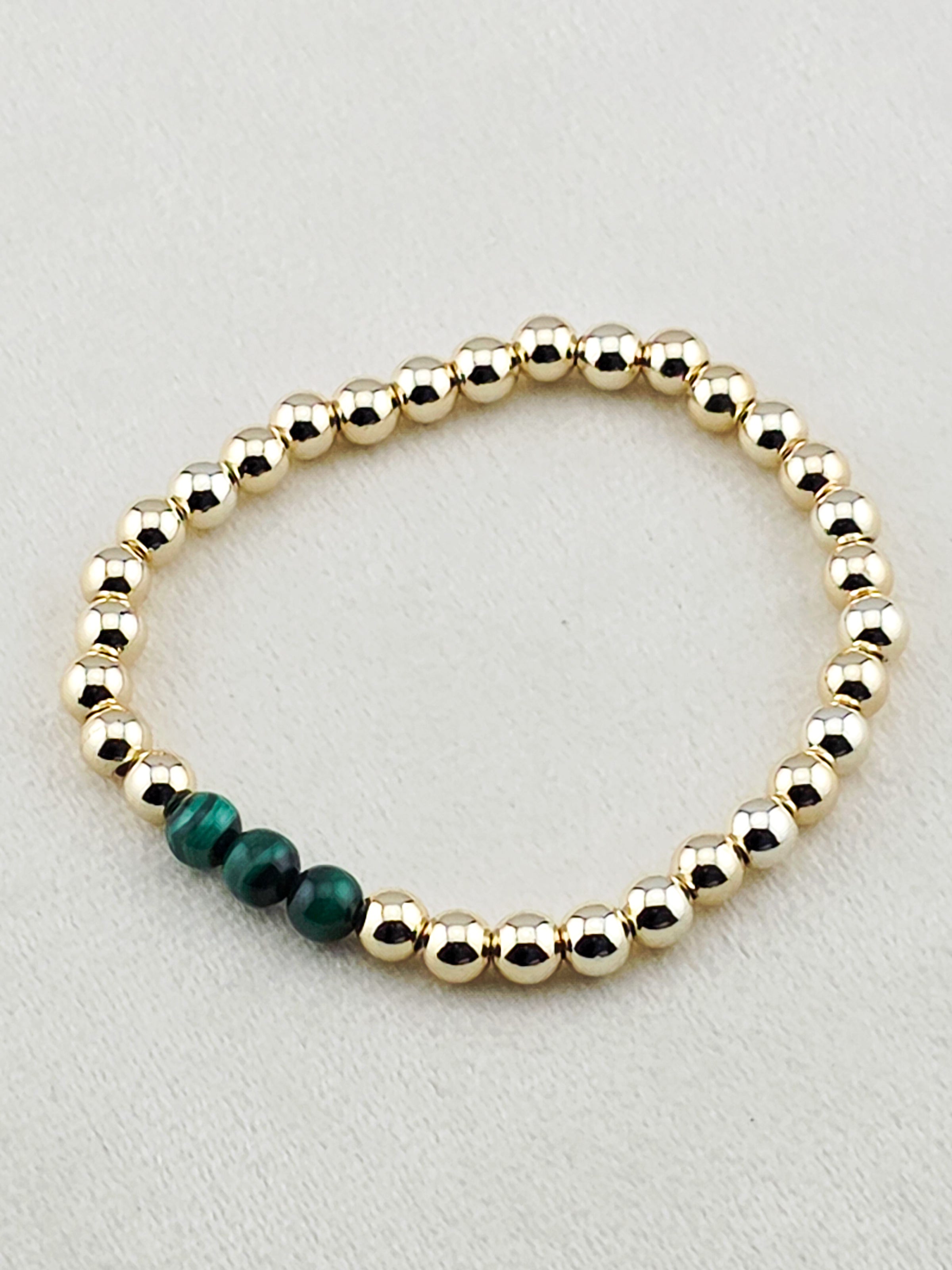 Gold Filled Malachite Stone Beaded Bracelet
