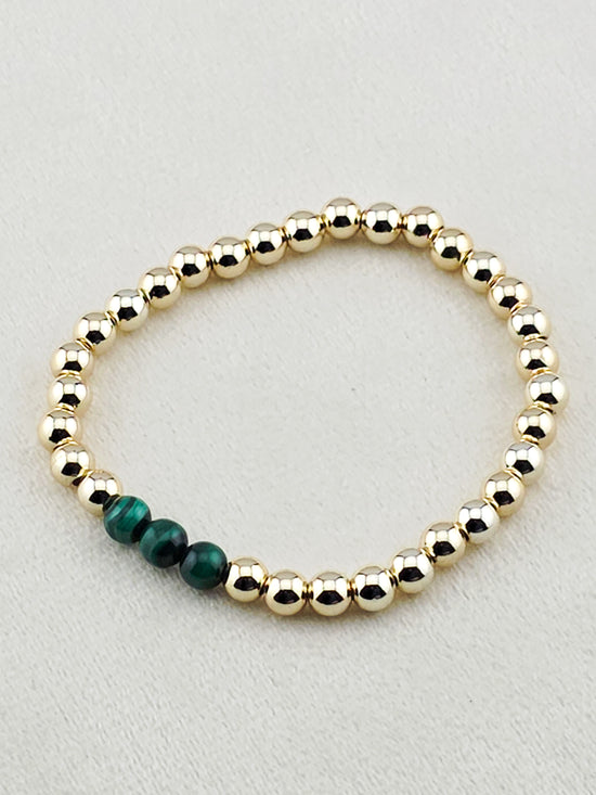 Gold Filled Malachite Stone Beaded Bracelet