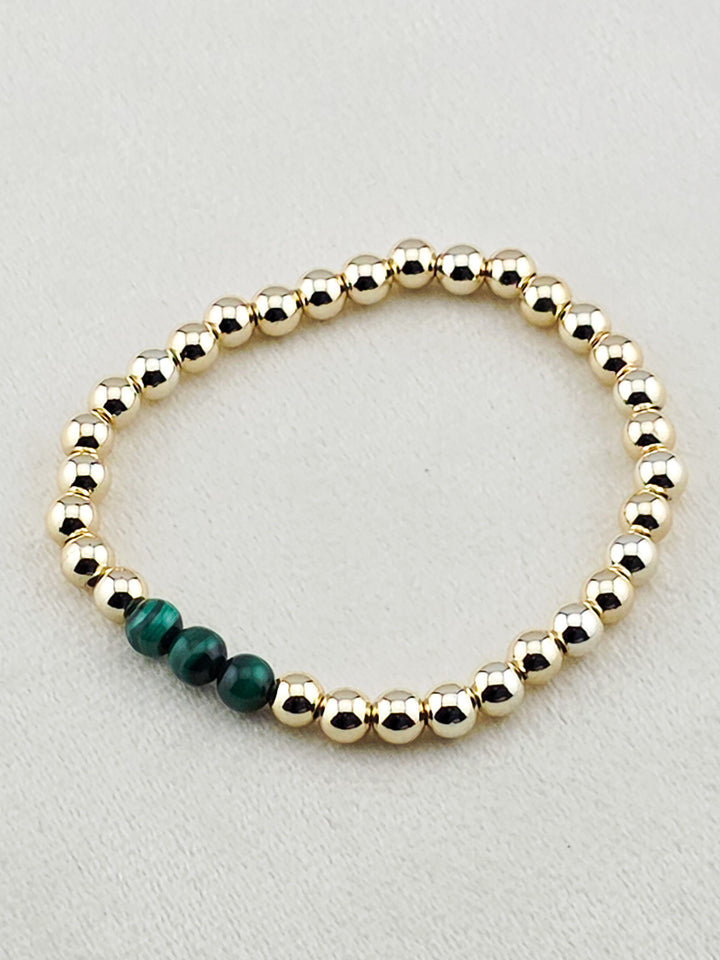 Gold Filled Malachite Stone Beaded Bracelet