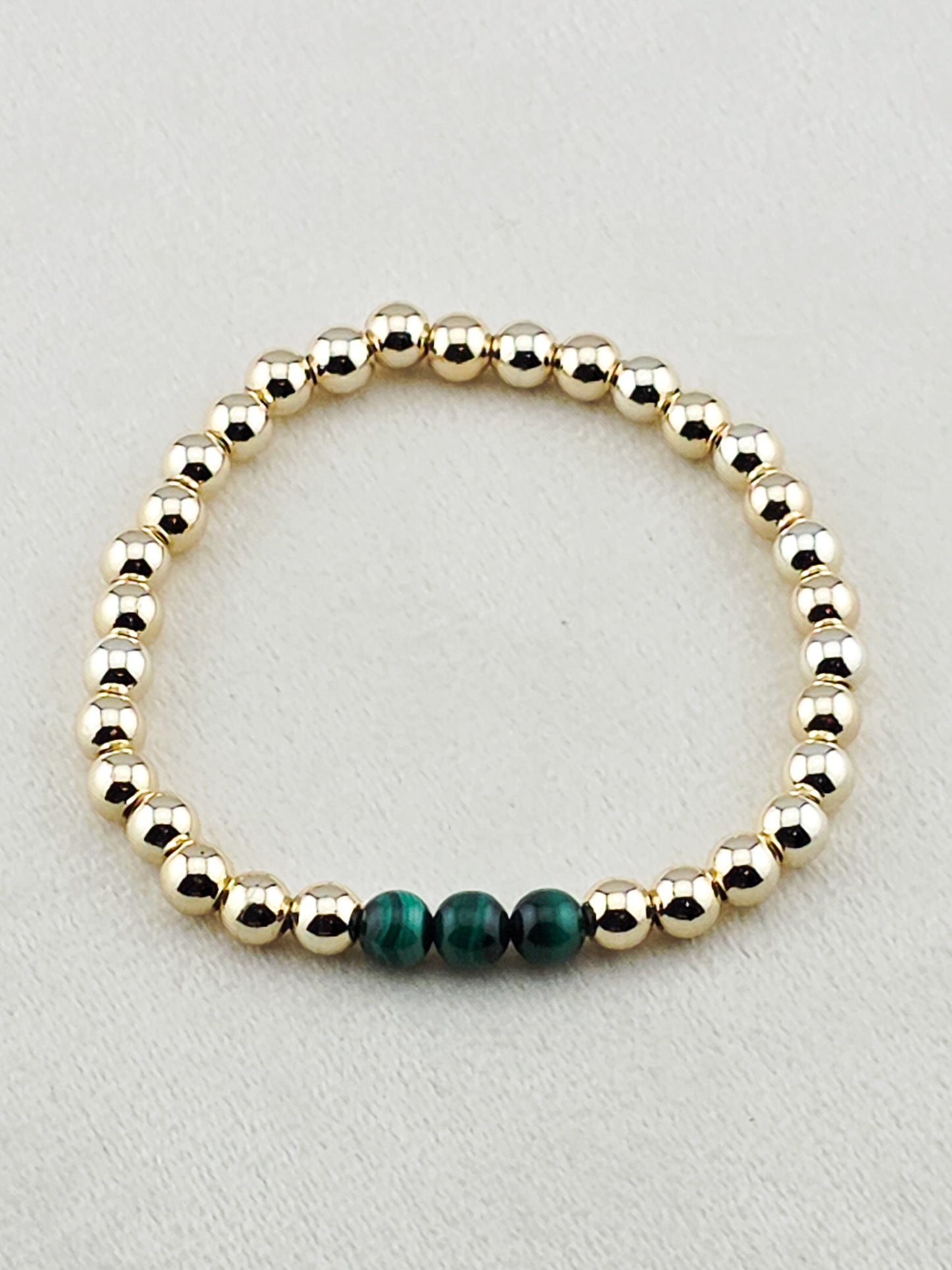 Gold Filled Malachite Stone Beaded Bracelet