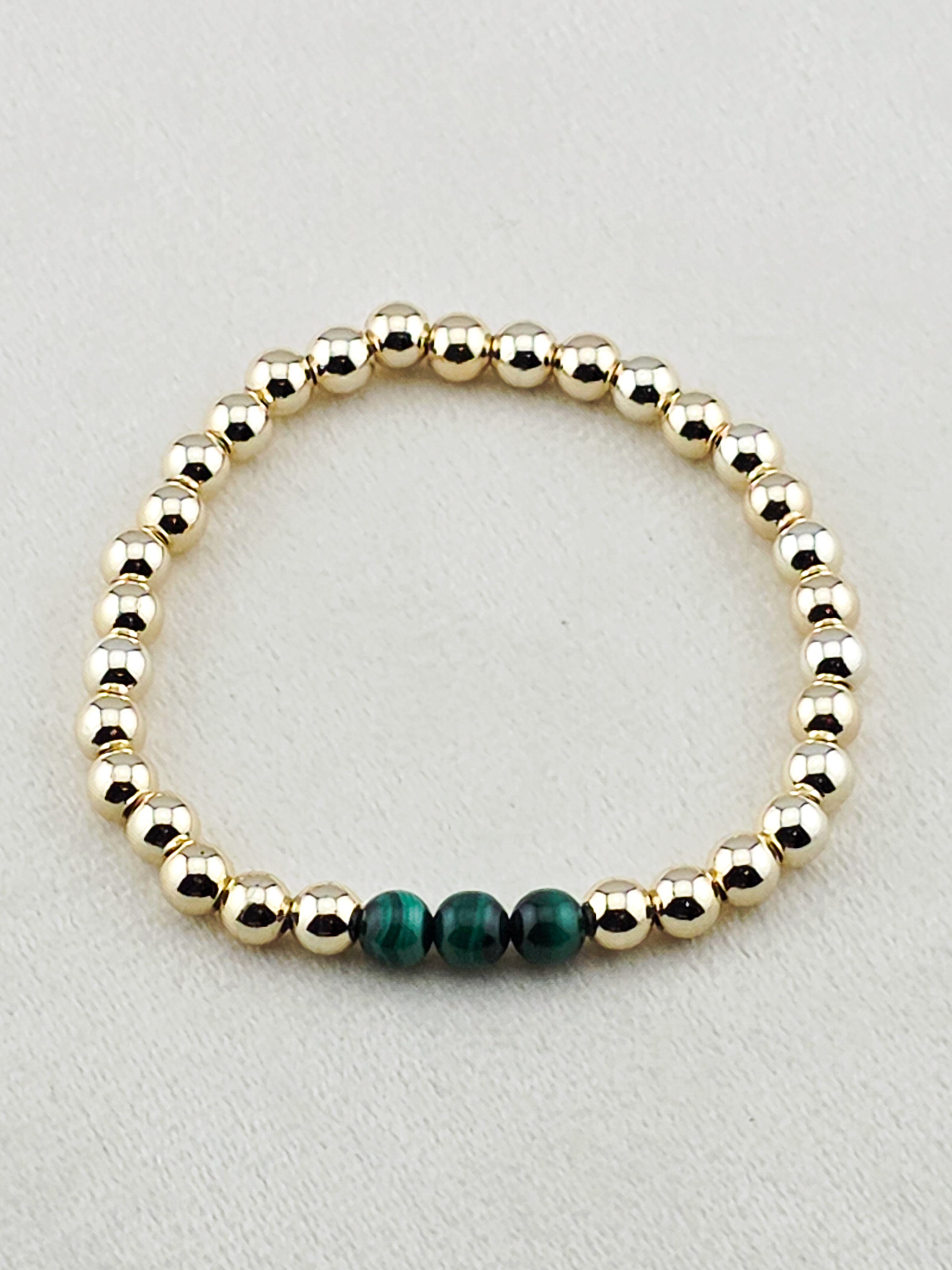 Gold Filled Malachite Stone Beaded Bracelet