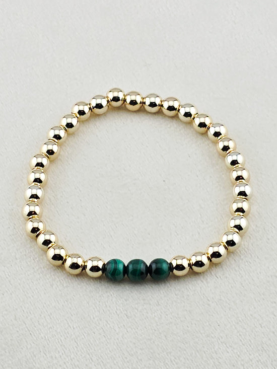 Gold Filled Malachite Stone Beaded Bracelet