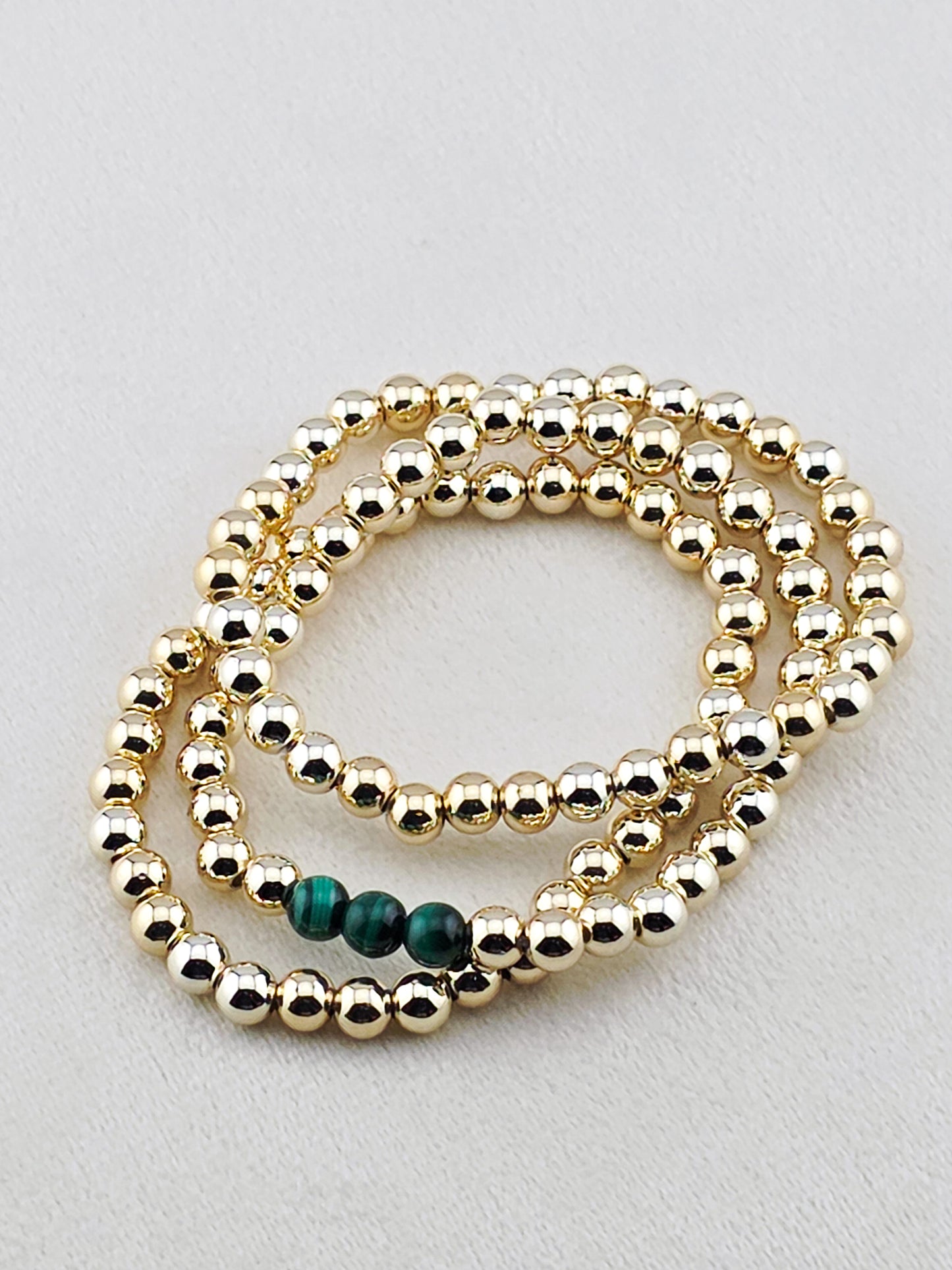 Gold Filled Malachite Stone Beaded Bracelet