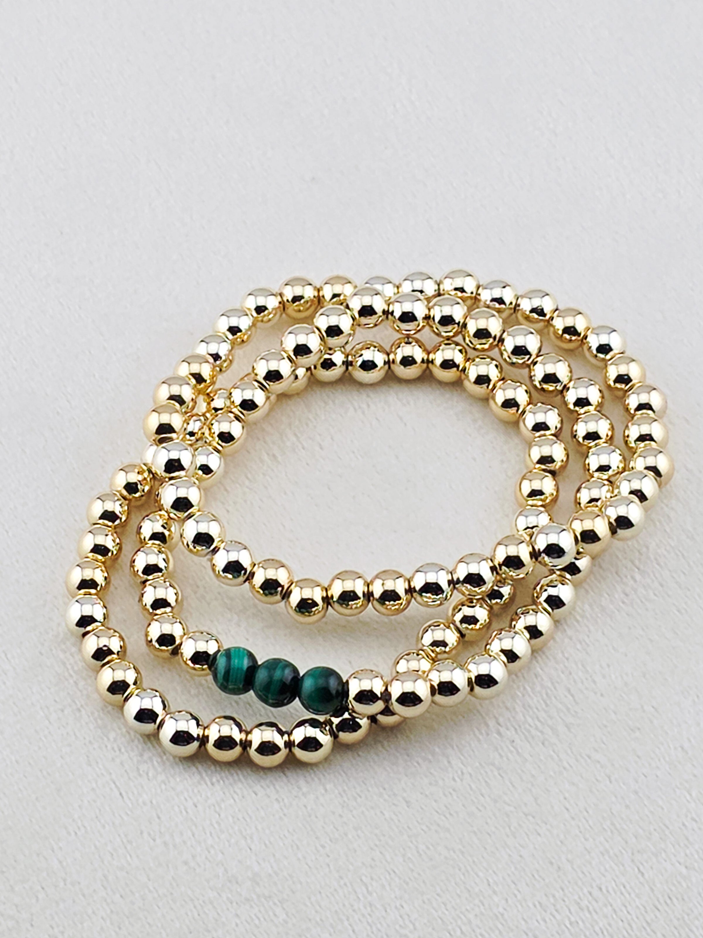 Gold Filled Malachite Stone Beaded Bracelet