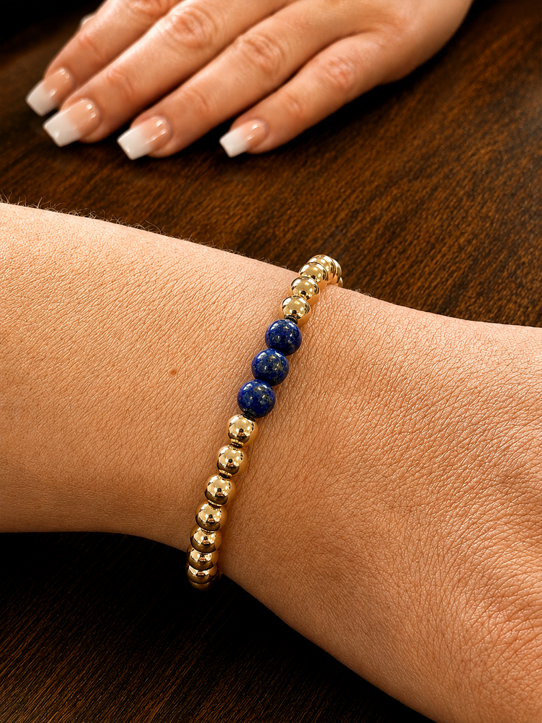 Gold Filled Lapis Lazuli Beaded Bracelet