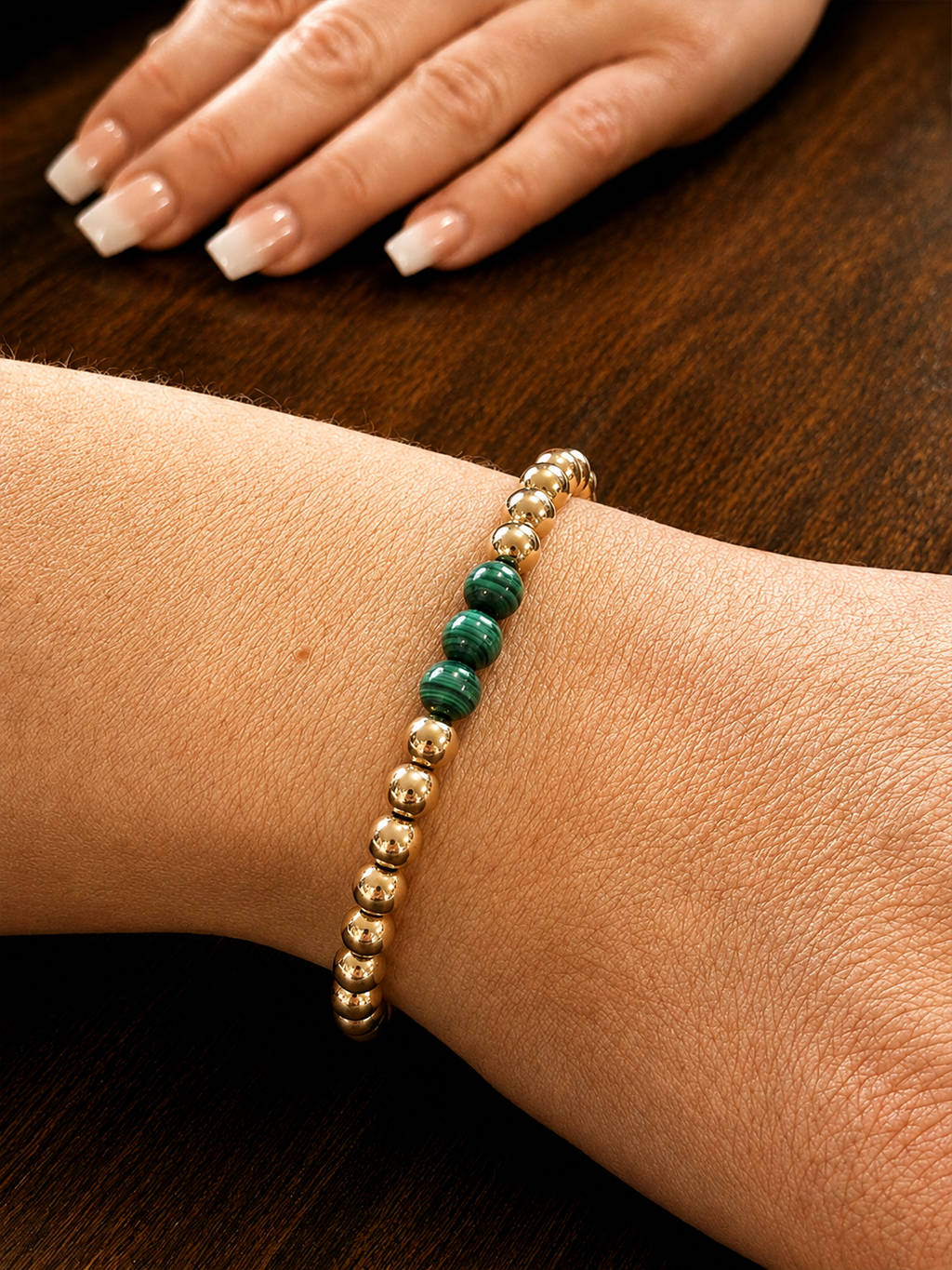 Gold Filled Malachite Beaded Bracelet