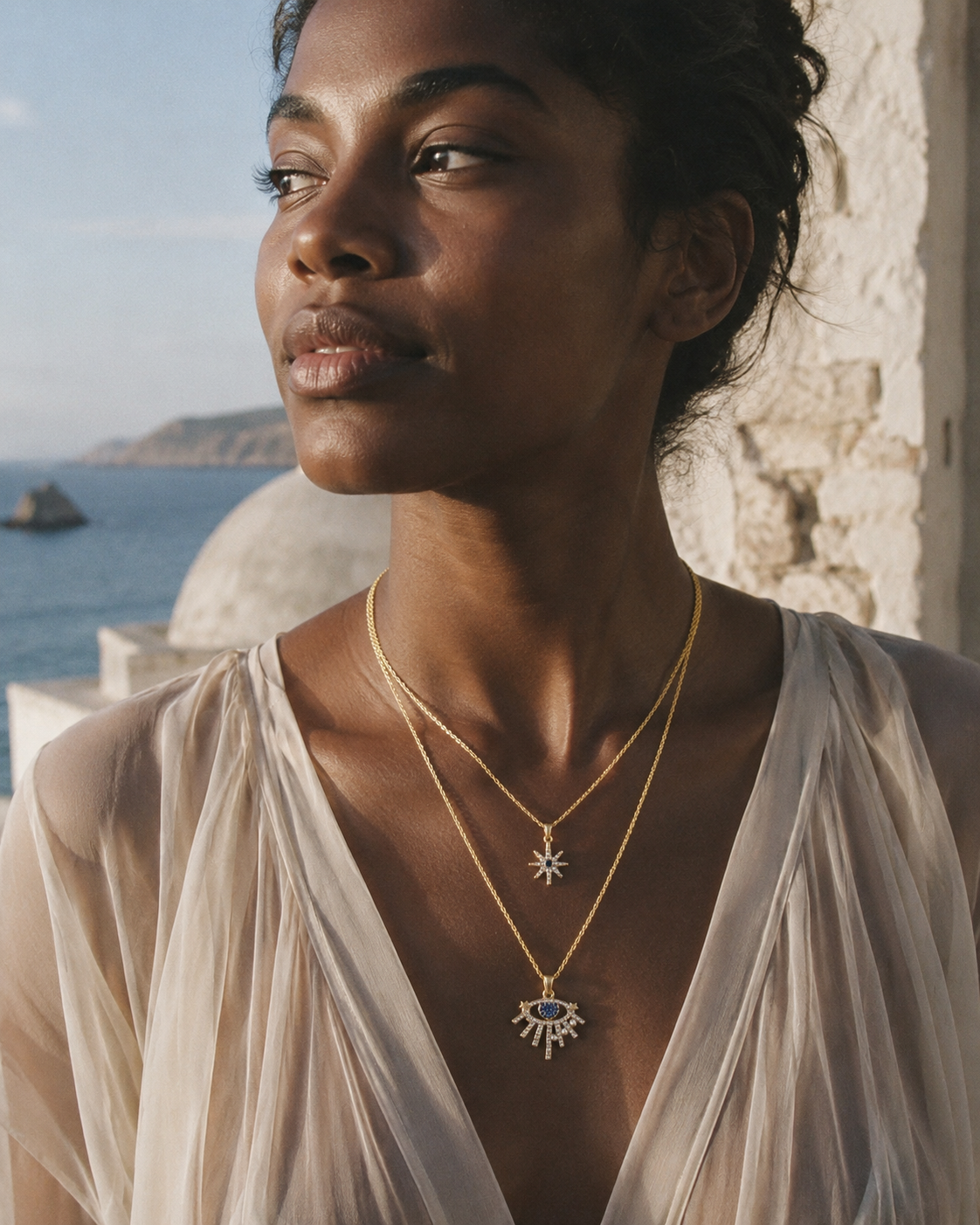Gold Dual-Layered Celestial Charm Necklace