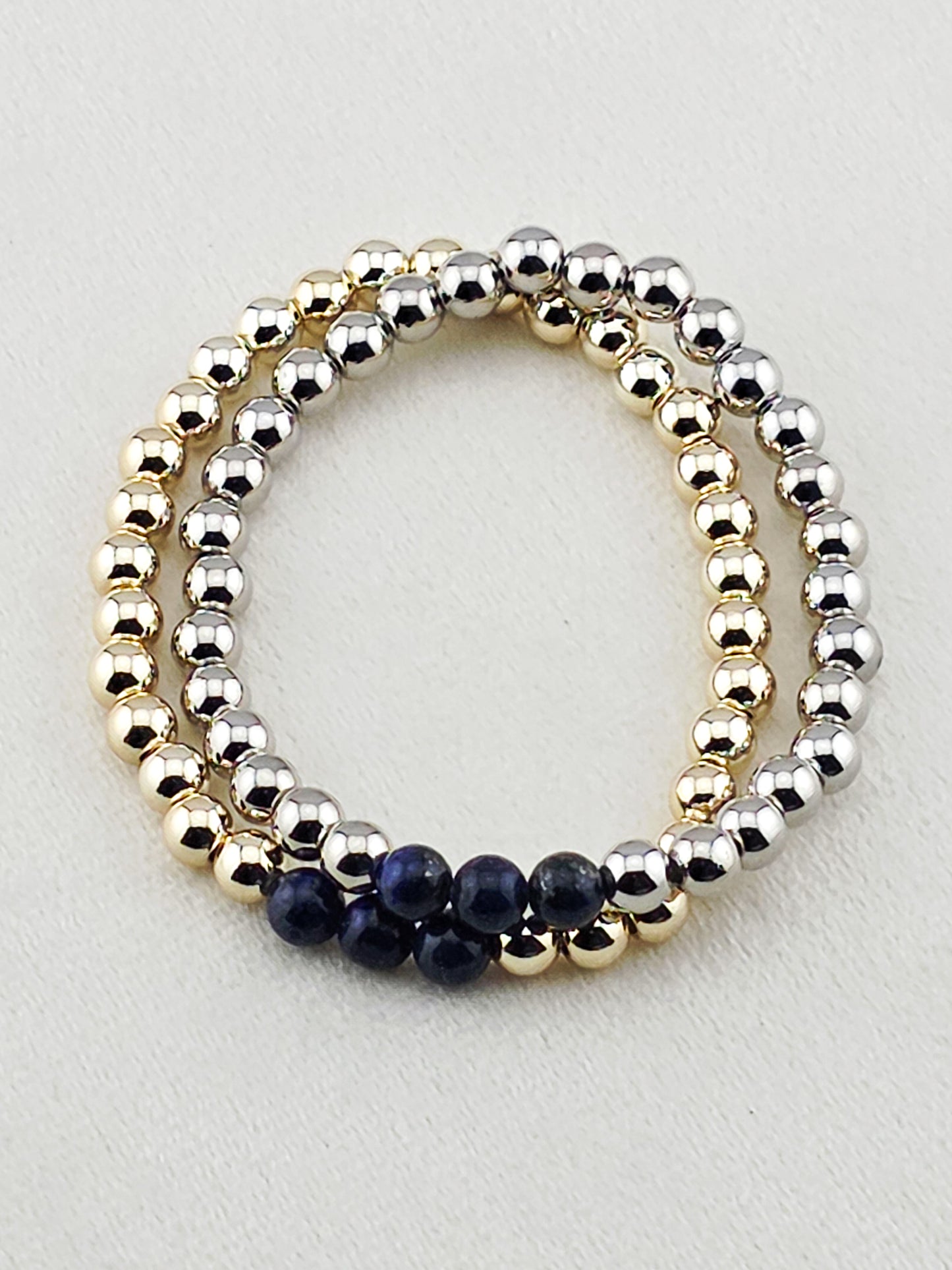 Gold-Filled Lapis Lazuli Beaded Bracelet